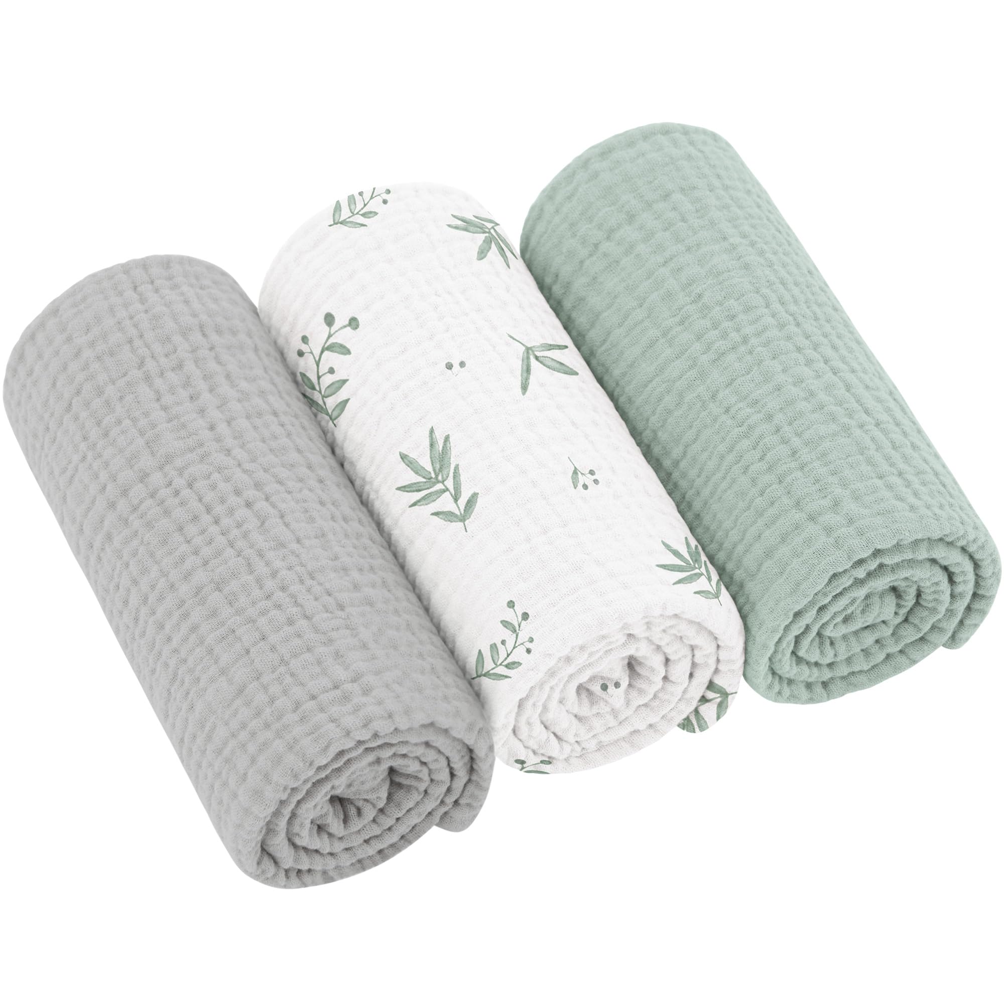 bearmoss Langes Coton BéBé, Absorbant Respirant pour Nouveauné Peau Sensible pour Unisexe Bébé Filles et Garçons Lot 3 de Mousseline de Coton 60x60cm (Blanc)