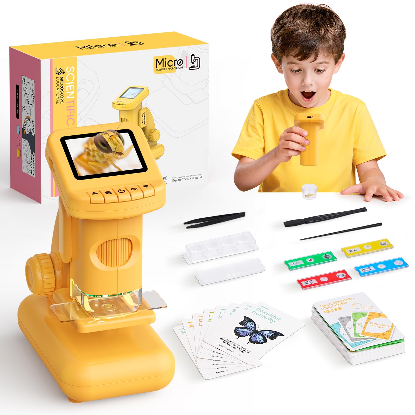 Yidoroye Microscope Numérique pour Enfants, 1200X Microscope Enfant, 2.4" Microscope Jouet Sciences Éducatives, Cadeau Parfait pour Les Garçons et Les Filles de 3 4 5 6 7 8 9 10 11 12 Ans