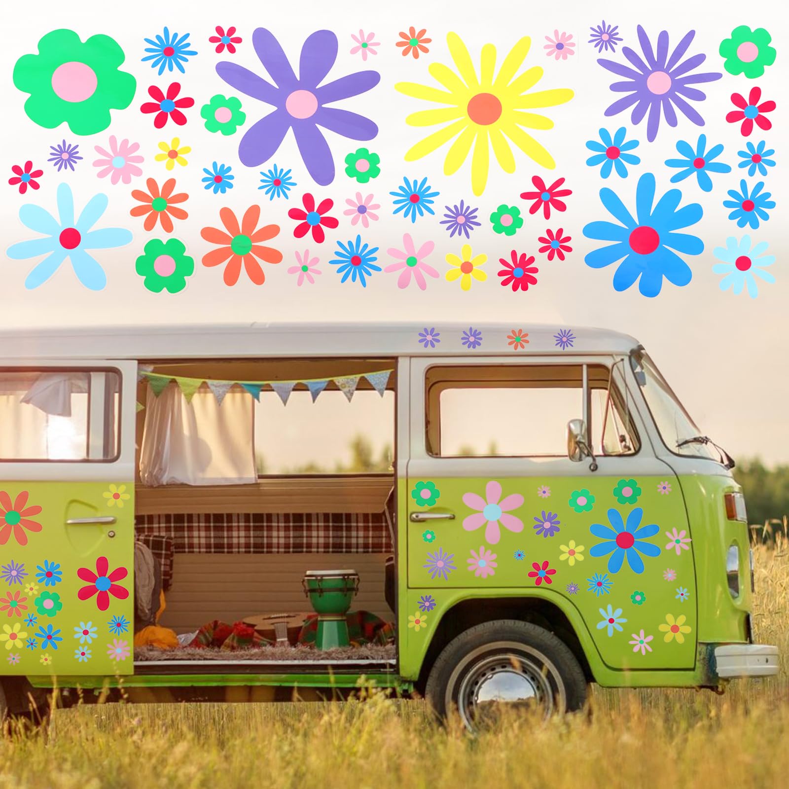 90 PCS Autocollants de Voiture,Fleur Sticker Autocollant Vinyle Automobile Décoration Extérieure Décorations de Voiture Accessoires Decal Sticker pour SUV Camion Moto Portes Murs Ordinateur Portable