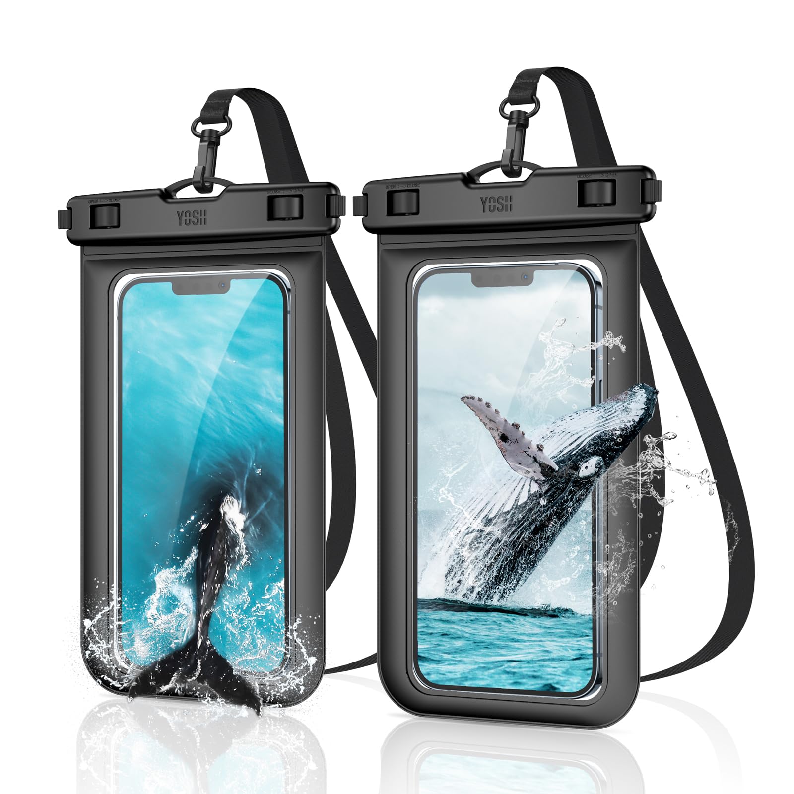 YOSH Pochette Étanche Smartphone IPX8 [Lot de 2], Jusqu'à 7,0 Pouces, Noir | Pochette Étanche Téléphone, Protection Telephone Eau, Sac Étanche pour iPhone 18 17 Air 16 15 Pro Max Samsung S26 S25 Ultra