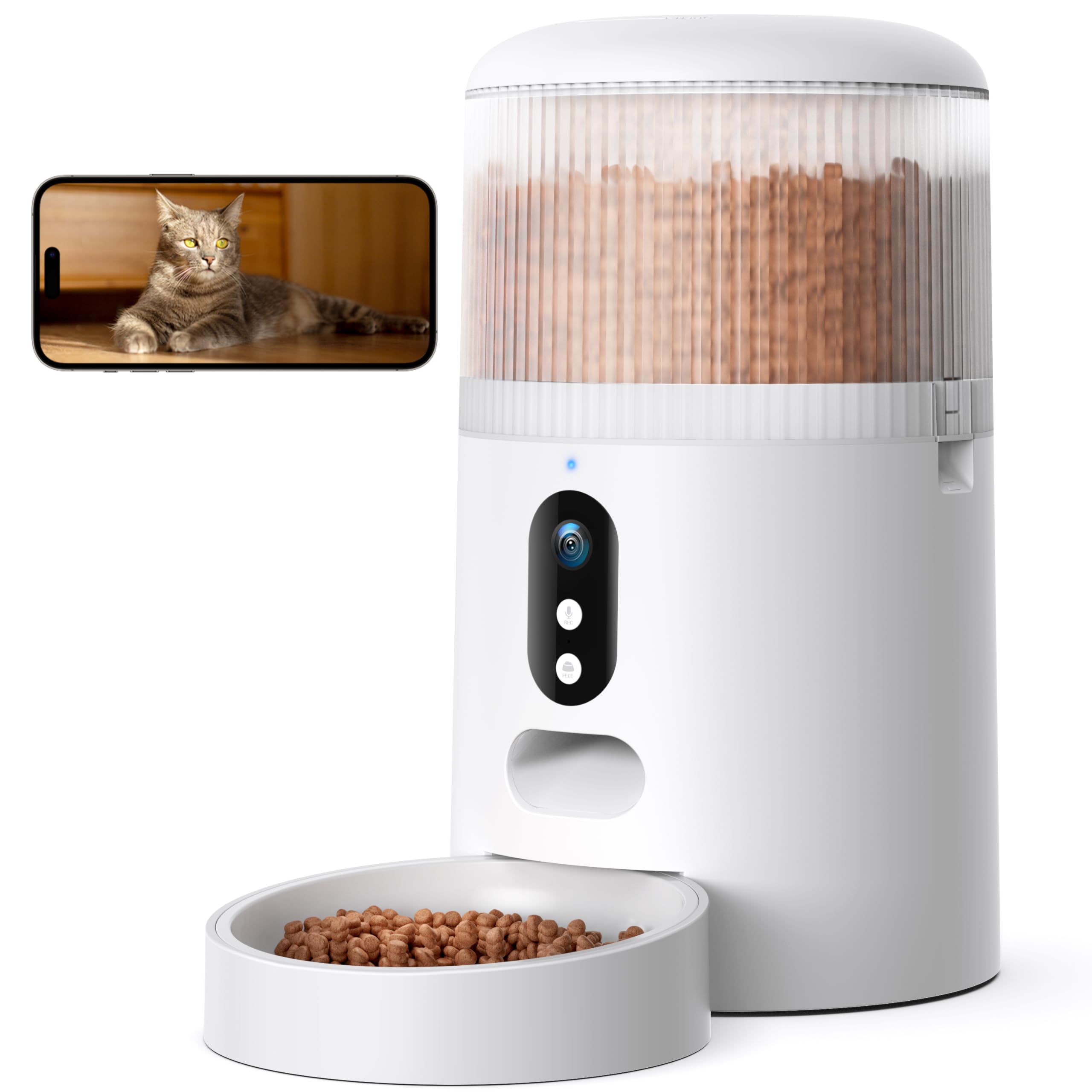 Faroro Distributeur Croquettes Chat Automatique, Caméra HD 3MP avec Vision Nocturne, 2.4G WiFi Mangeoire pour Chat/Chien avec Audio Bidirectionnel, APP, Détection Mouvement et Double Alimentation