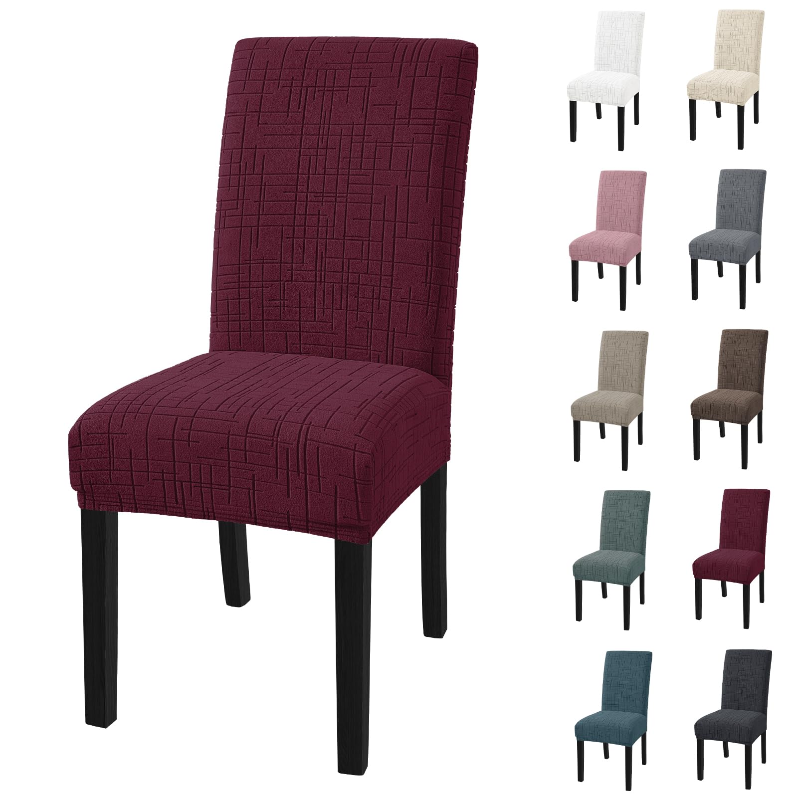 YSTELLAA Housse De Chaise Extensible 4 Pieces, Bordeaux | Housses de Chaise de Salle à Manger, Lavables en Machine, Protège Chaises Épais Anti Griffes, pour Salon, Salle à Manger