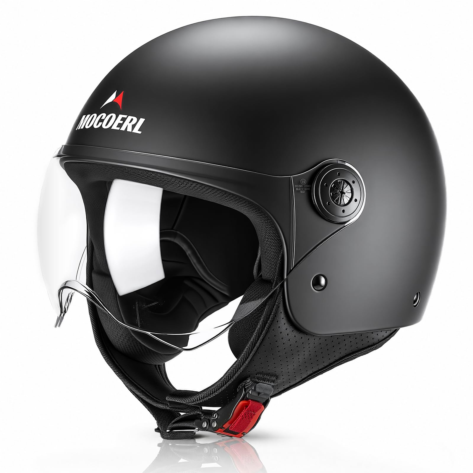 Casque de Moto Ouvert pour Adultes, visière Transparente, Casque de Moto pour Hommes et Femmes pour cyclomoteur Cruiser Bobber et Chopper, homologué ECE2206, Casque rétro 3/4