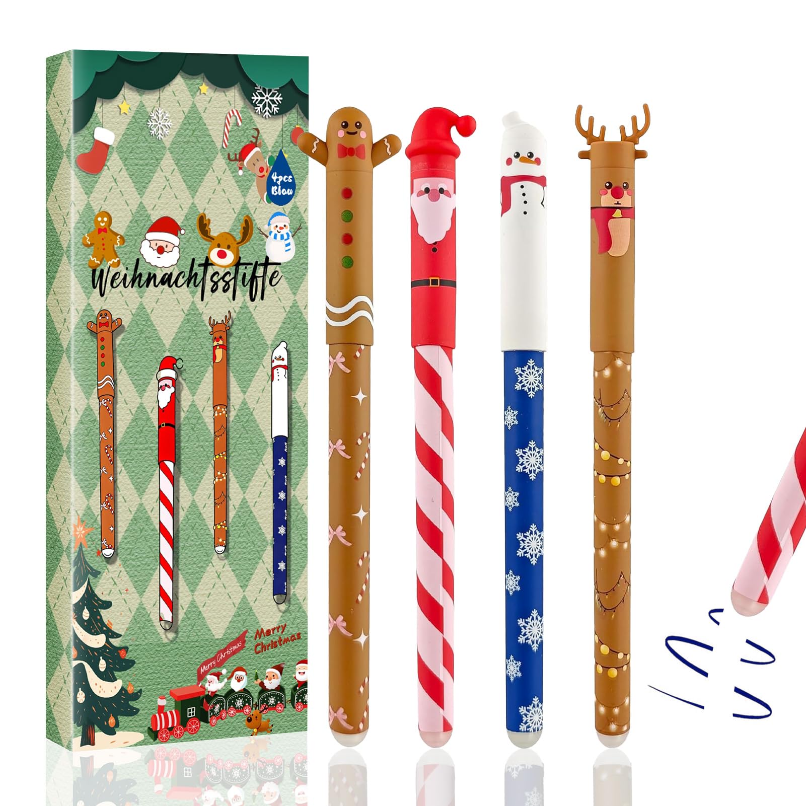 Lot De 4 Stylo à Bille Effacable Noel 2025, Stylo Effacables ThèMe De NoëL Mignon, Stylos à Encre Gel EffaçAbles Noel 2025, Pour Enfants, éTudiants, éCole, Bureau