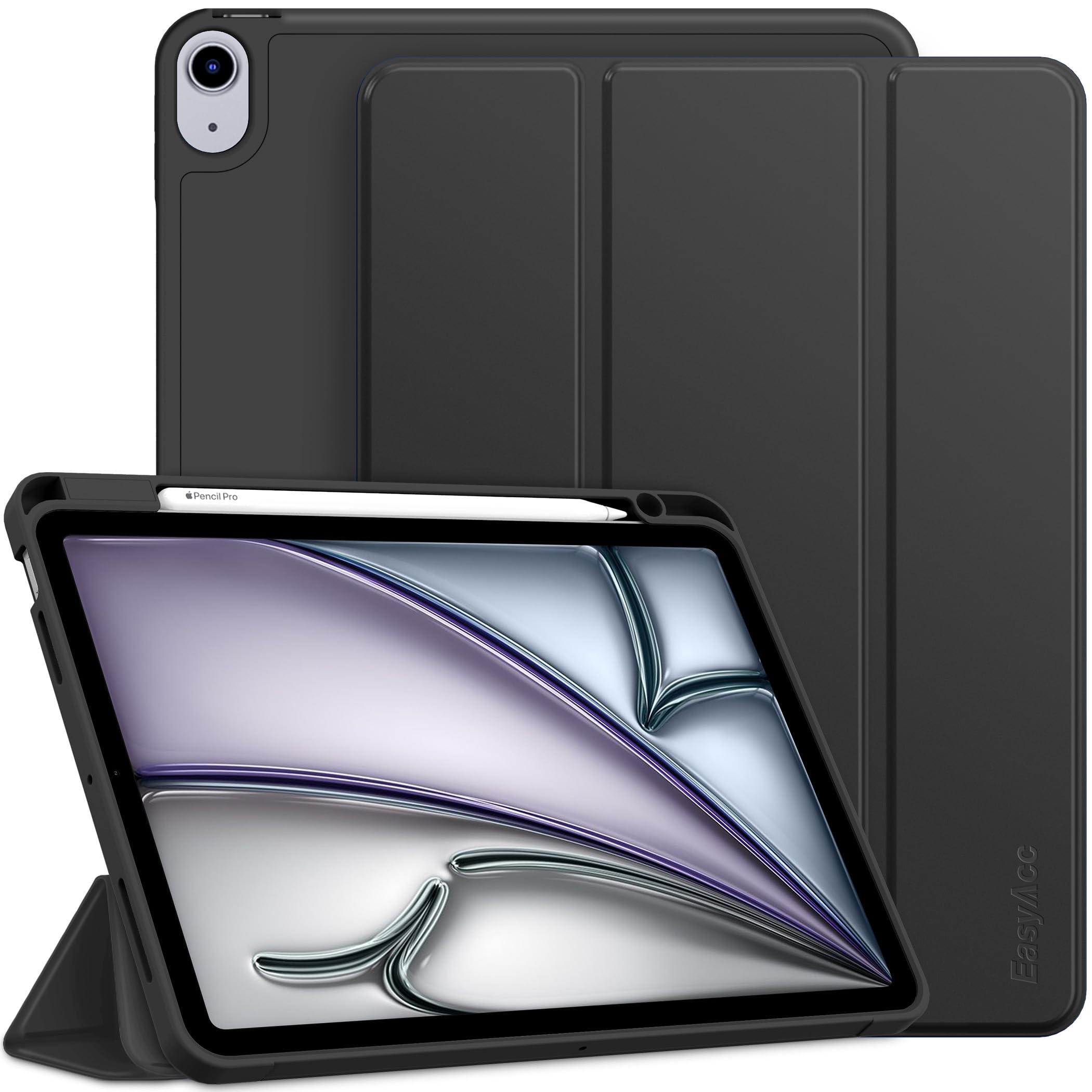 EasyAcc Coque pour iPad Air 11" M4/M3/M2, Air 5/4 10,9" avec Porte-Stylet | Housse Étui de Protection Ultra Fin Housse en TPU,Noir