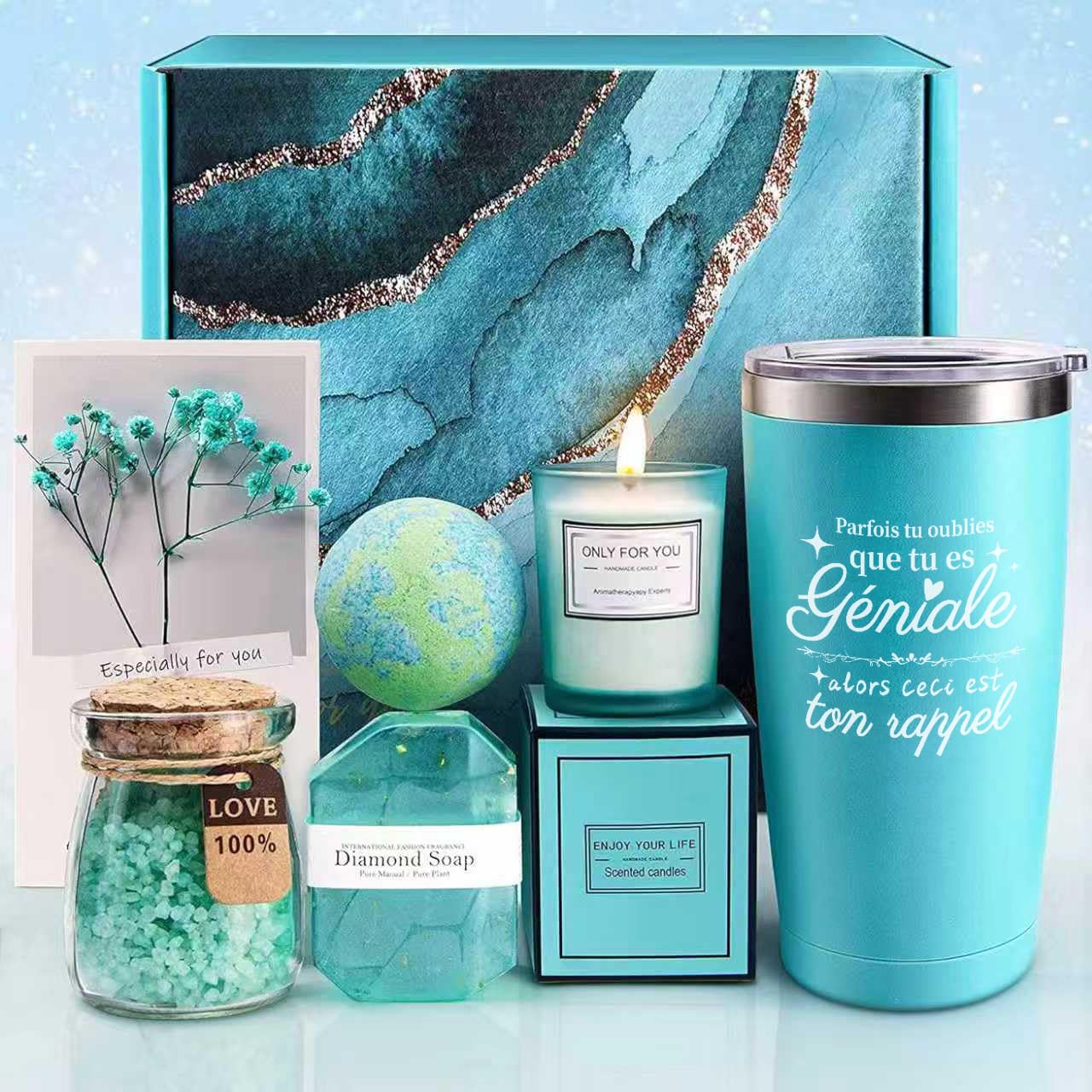 Cadeau Femme Original Utile, Cadeau Anniversaire, Coffret Cadeau Femme avec Bougie Parfumée & Soins du Corps