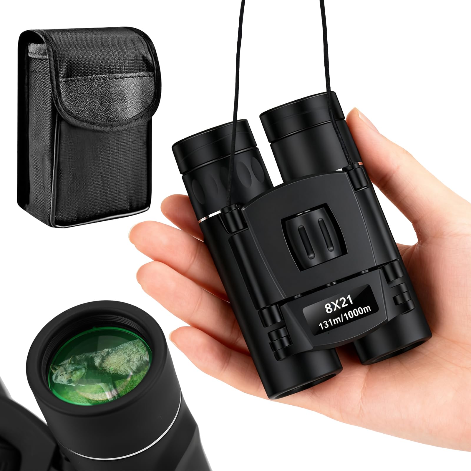 Jumelles Compactes 8x21, Prisme BAK-4, Lentille FMC Verte, Portables Ultra-Pliables avec Étui de Transport