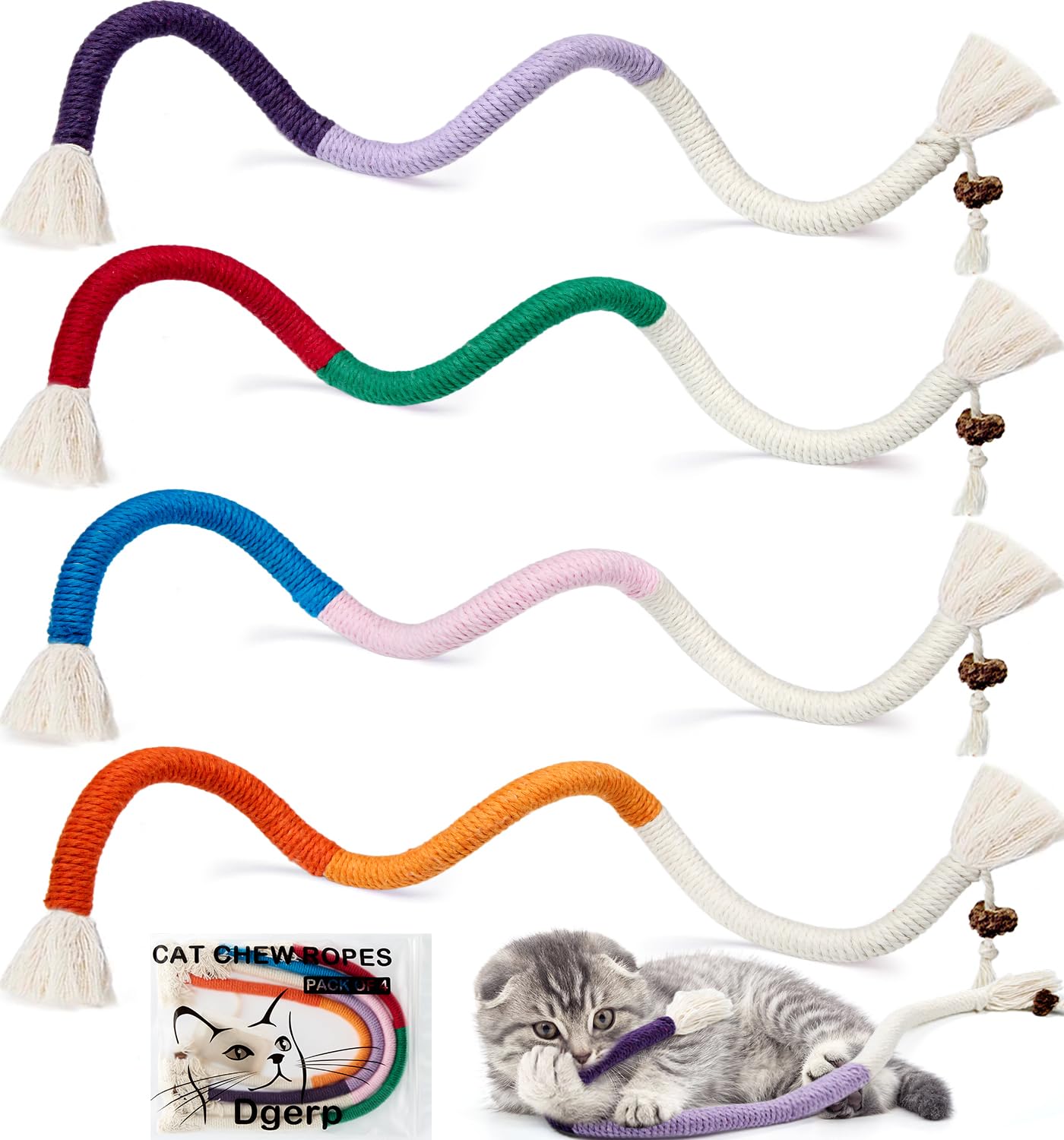 Dgerp Lot De 4 Jouets Pour Chats, Interactifs Jouet À Mâcher Pour Chatons | Avec Fruit De Matatabi,Jouets À Mâcher Sûrs Pour Nettoyage Dentaire,À L'herbe À Chat,Anti-ennui Pour Chat Seul À La Maison