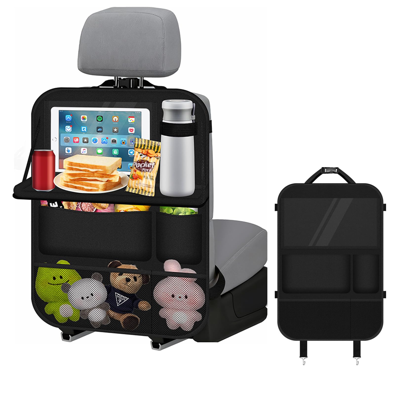 Behiruch Organisateur voiture enfant, Protection Siège Arrière avec | Table Pliante pour ranger des jouets et Collations, Imperméable et Résistant aux Taches