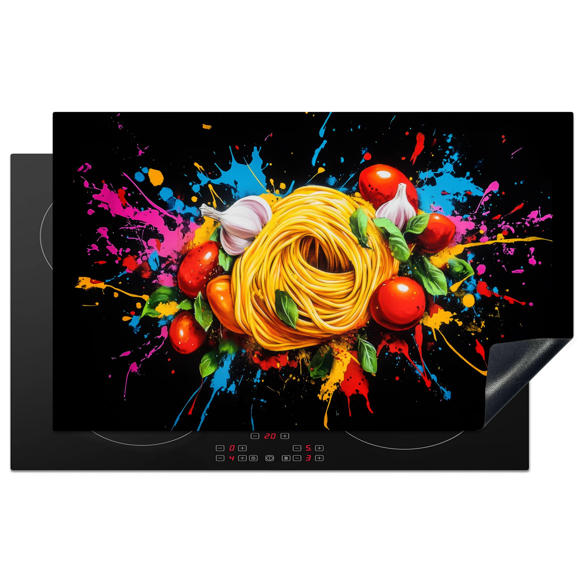 KitchenYeah© Protection Plaque Induction Protege Deco Cuisine Cache Protège | 85x52 cm - De Cuisson Accessoires Spaghetti - Graffiti - Peinture - Coloré - Nourriture - Modern