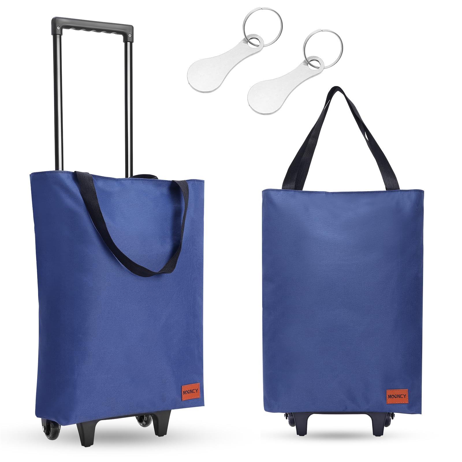 MOONCY Chariot de Courses 2-en-1, Caddie de Courses Pliable 30L, Sac de Courses léger à roulettes pour Le Camping, Les Voyages et la buanderie, Bleu