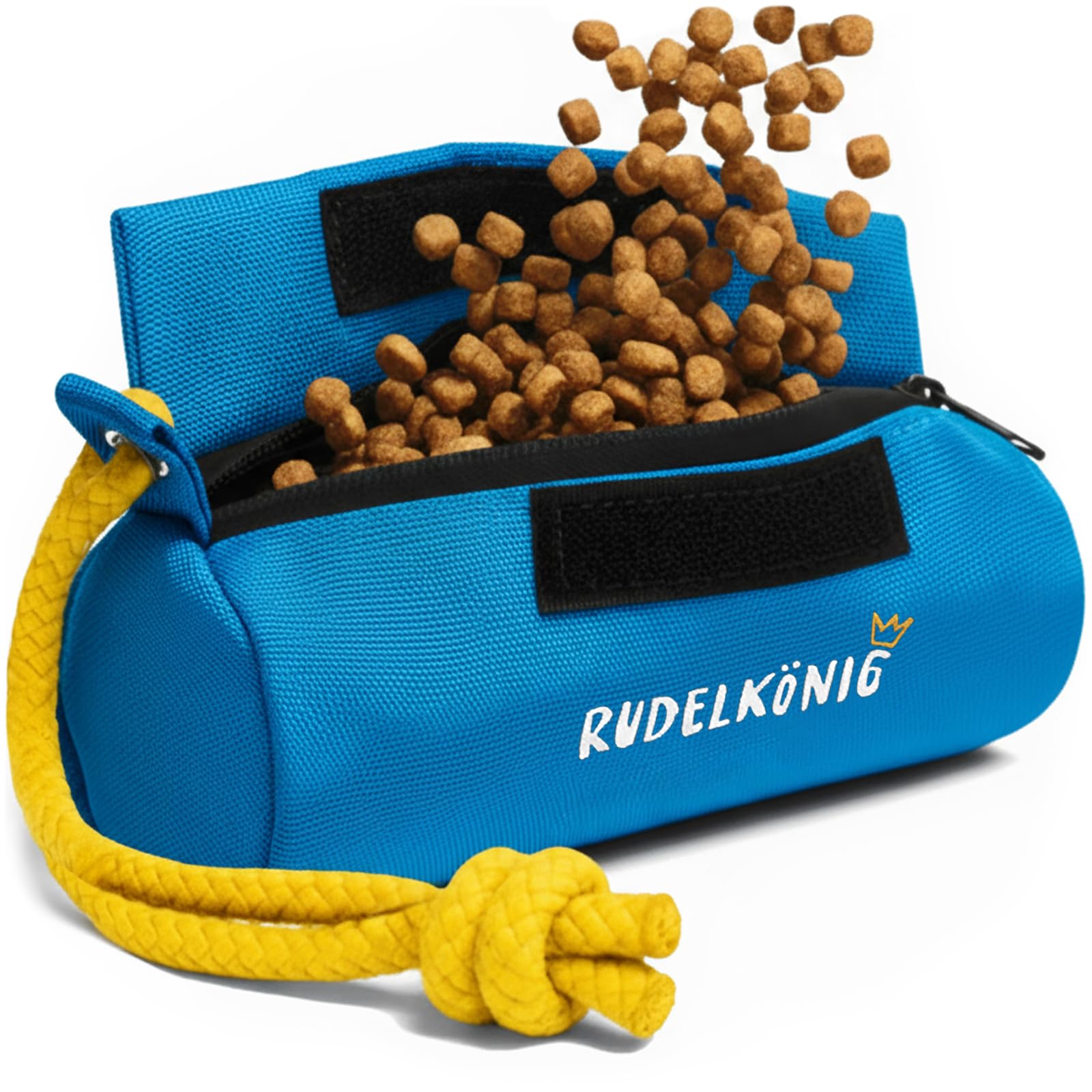 Rudelkönig Boudin Mordant Chien - Jouet Apport avec Friandises | Fermeture velcro et zip sécurisée - Compatible friandises sèches et humides - Corde de lancer incluse