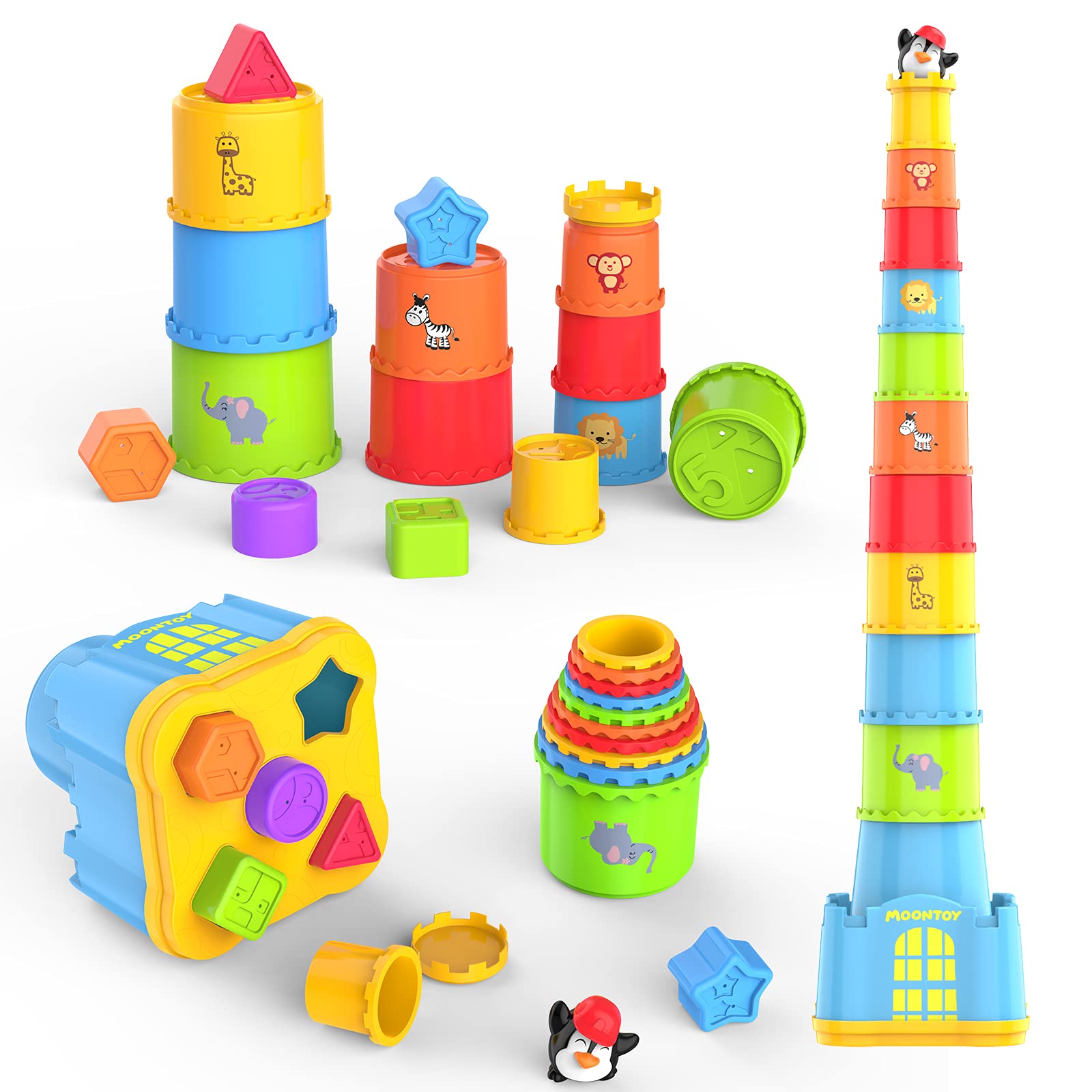 MOONTOY Jouet Cubes empilables Bebe,Jeux Montessori 1 an,Jouet Enfant 1 an,Tasses à Empile bébés pour Bébés Jouets Enfants Préscolaire Jeux Educatifs Plus de 1 2 3 Ans Cadeau Garçons Filles