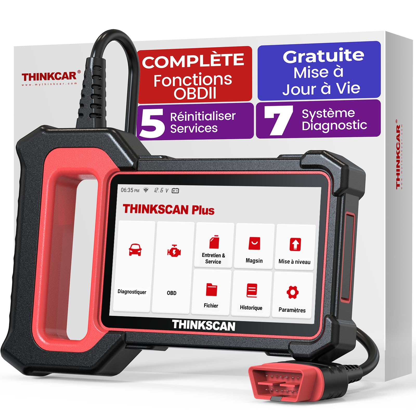 ThinkScan Plus S7 OBD2 Valise Diagnostic,7 Systèmes,5 Réinit Grat | 28+ Réinitialisations, Mises à Jour Gratuites, VIN Automatique
