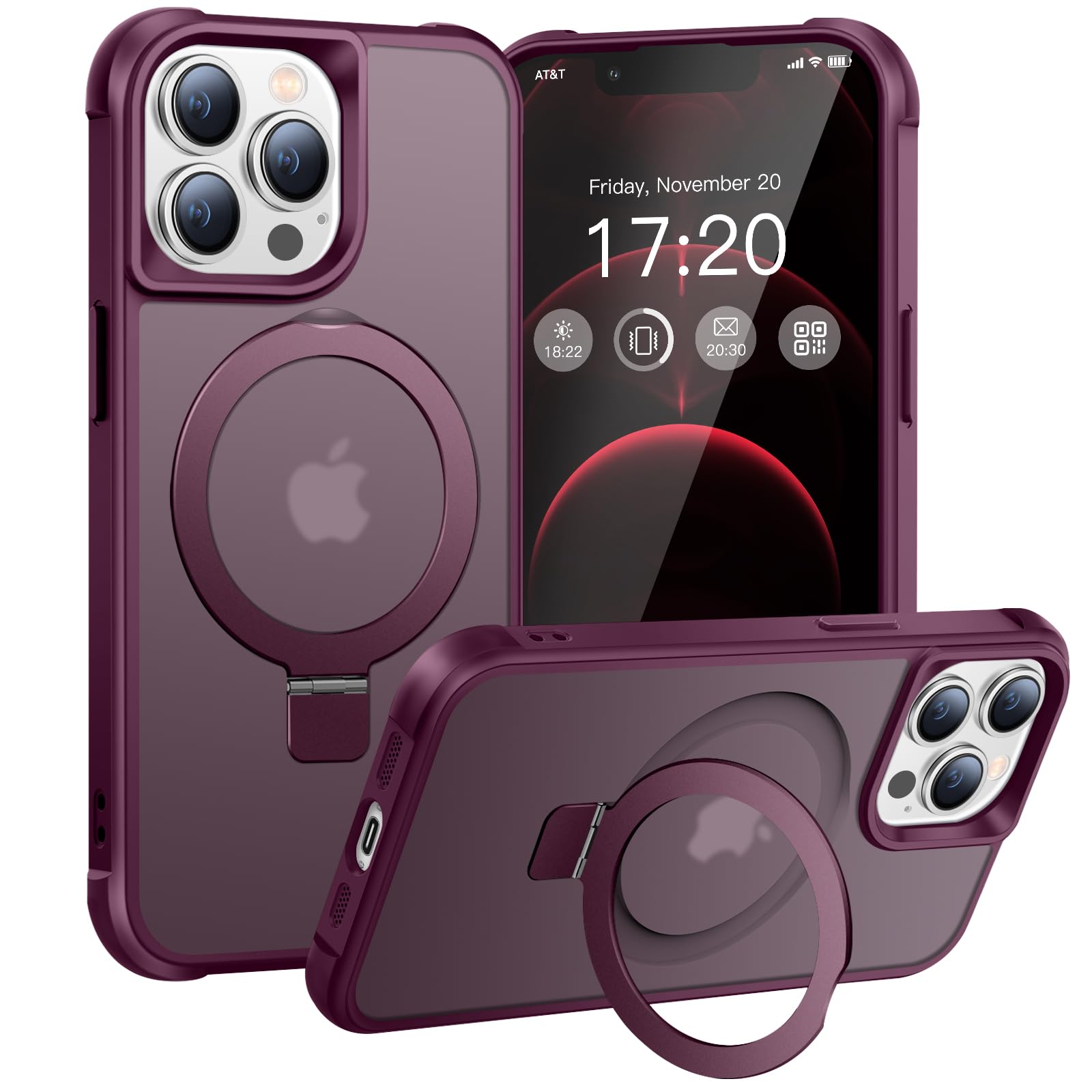 BENTIACC Coque iPhone 12/13 Pro Max Magnétique Support 120°, Rouge vin | N52 2800G, choc militaire, anti-rayures, anti-empreintes, antidérapant, résistant à la poussière – mains libres