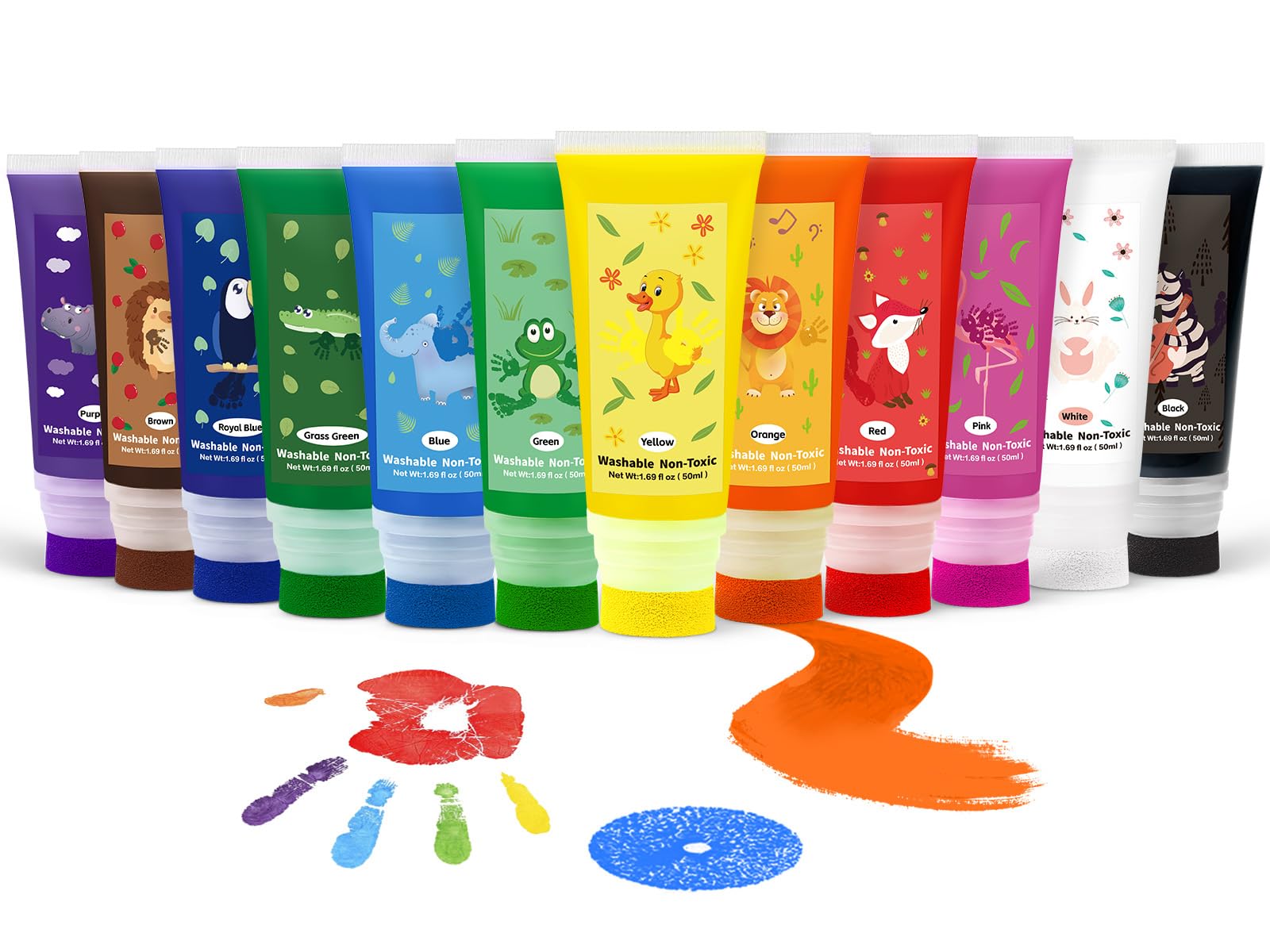 Nabance Kit de Peinture au Doigt Avec Attachement Éponge 12 Couleurs 50ml | Peinture Bebe Non Toxique et Lavable Cadeau d'Éveil pour Enfant Les Bricolages Familiaux, Cadeau de Noël