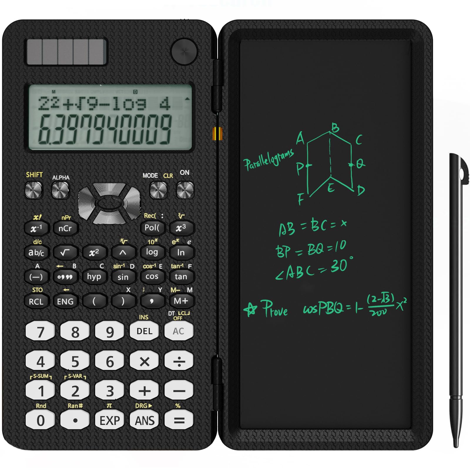 NEWYES 82MS Calculatrice Scientifique avec Tableau d'écriture et Stylo, 240 Fonctions, Affichage à 2 Lignes, Pliable, Calculatrice pour étudiants du lycée et collège