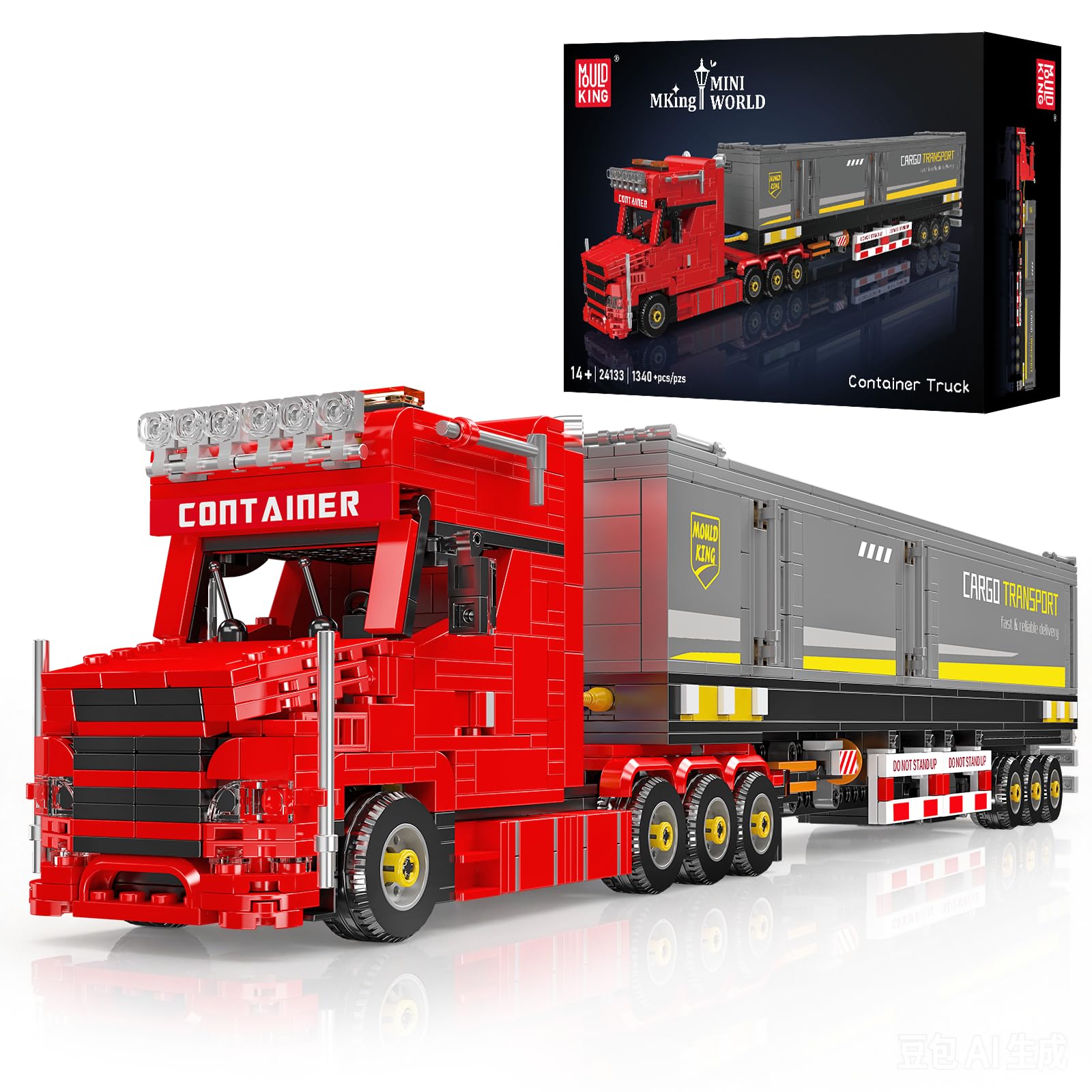 Mould King 24133 Kit de construction camion conteneur - Plus de 1340 pièces | Camion à distance - Convient pour les adultes et les adolescents à partir de 14 ans