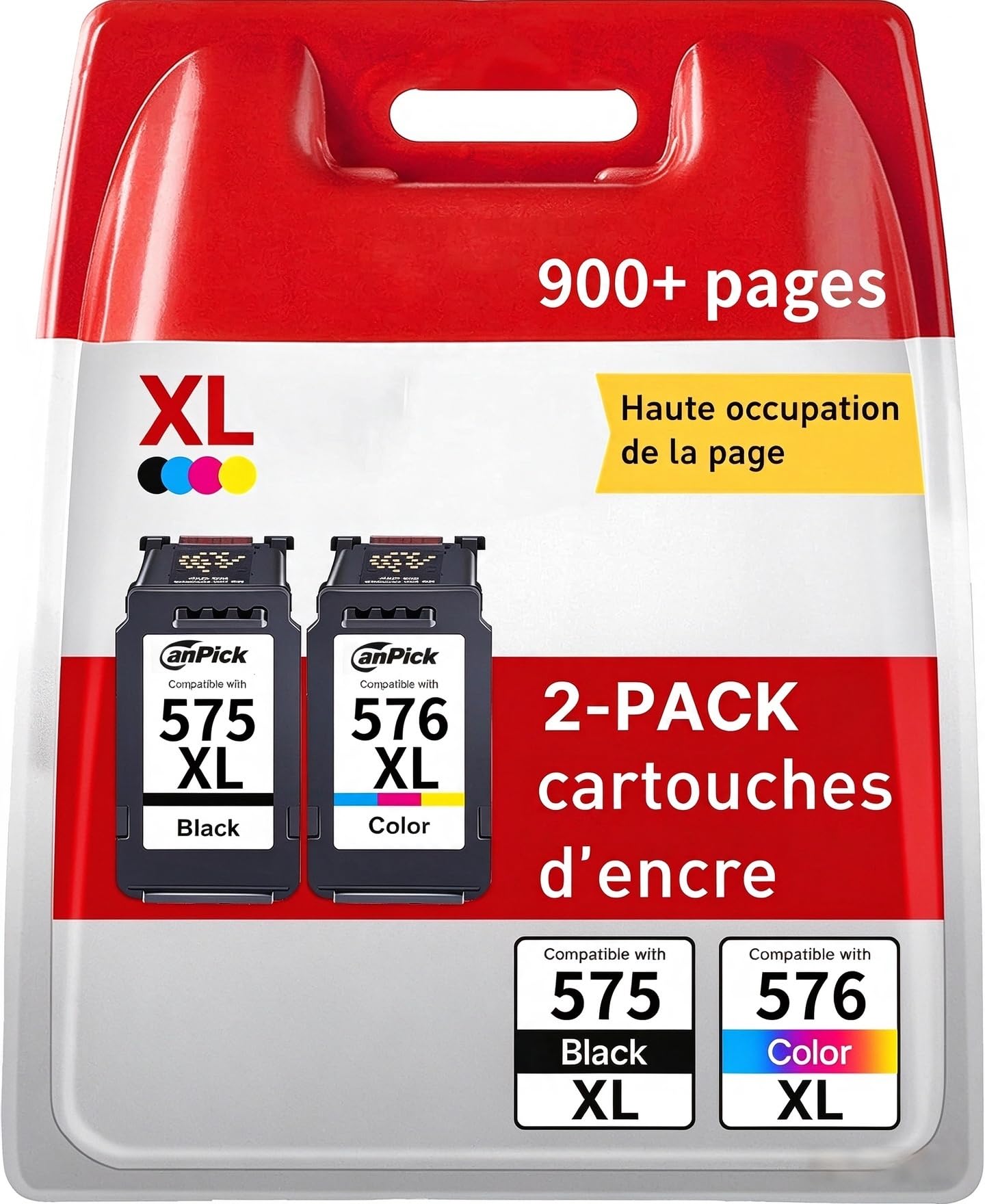 575 576 XL Remplacement pour Cartouche Canon 575 et 576 XL Encre Compatibles pour Canon TR4755i TR4750i TS3751i TS3750i TS5350i TS3550i TS4751i TS3551i TS3550i TS3751i (1 Noir, 1 Tri-Couleur)