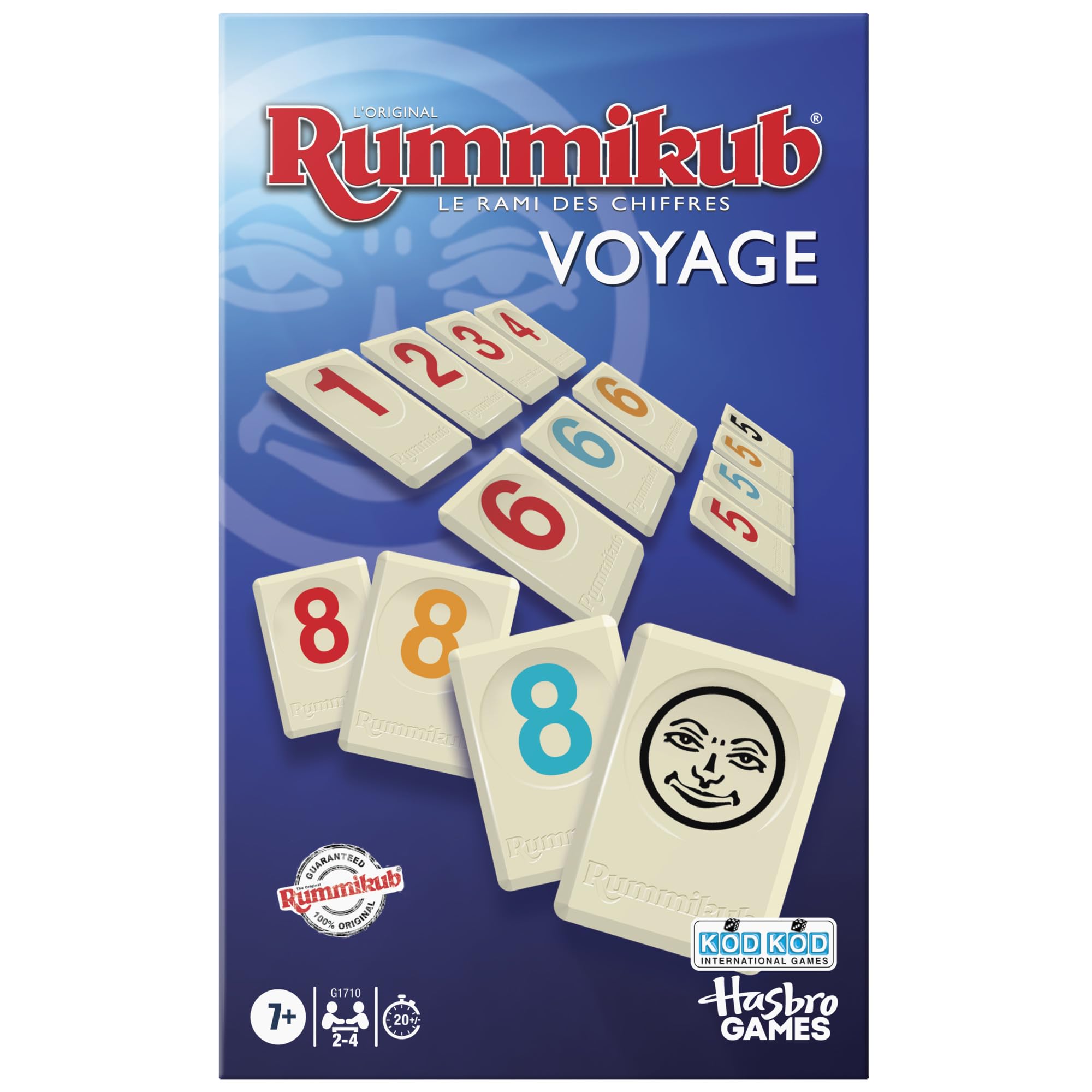 Rummikub Édition Voyage, Jeu Hasbro Officiel | Mini Jeu portatif avec 106 plaques | 2 à 4 Joueurs | 20 Min | Jeux familiaux | dès 7 Ans - Version française