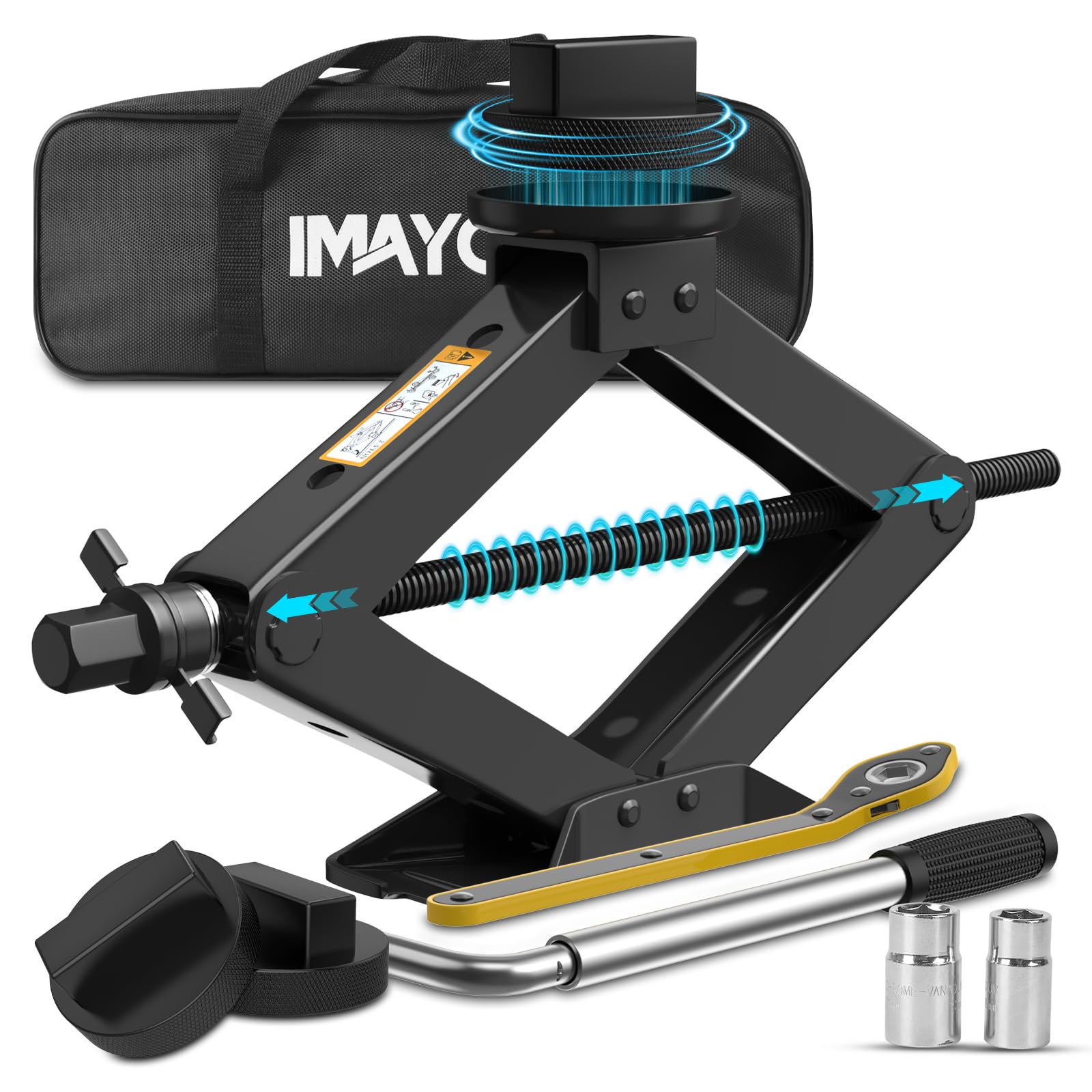 IMAYCC Cric Ciseaux 2.5T pour Mercedes-Benz, cric en Acier renforcé avec cliquet et Coussinet en Caoutchouc résistant aux Rayures, protège la Voiture, cric Portable, kit d'urgence(Noir)