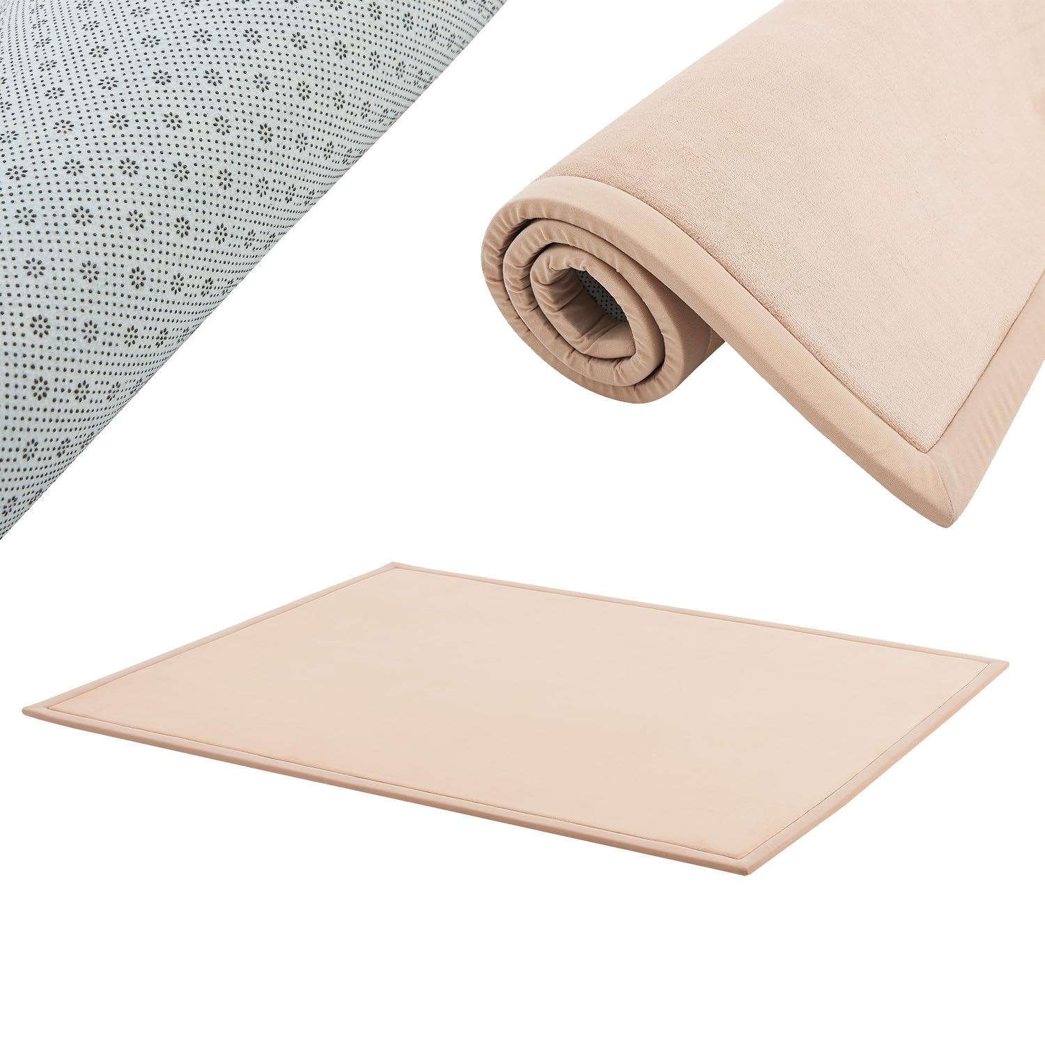 Juskys Tapis d'éveil et de jeu, Couverture d'éveil 220 x 180 cm, Tapis en Velours pour Enfant, Bébé et Yoga - Tapis antidérapant et Doux, Beige