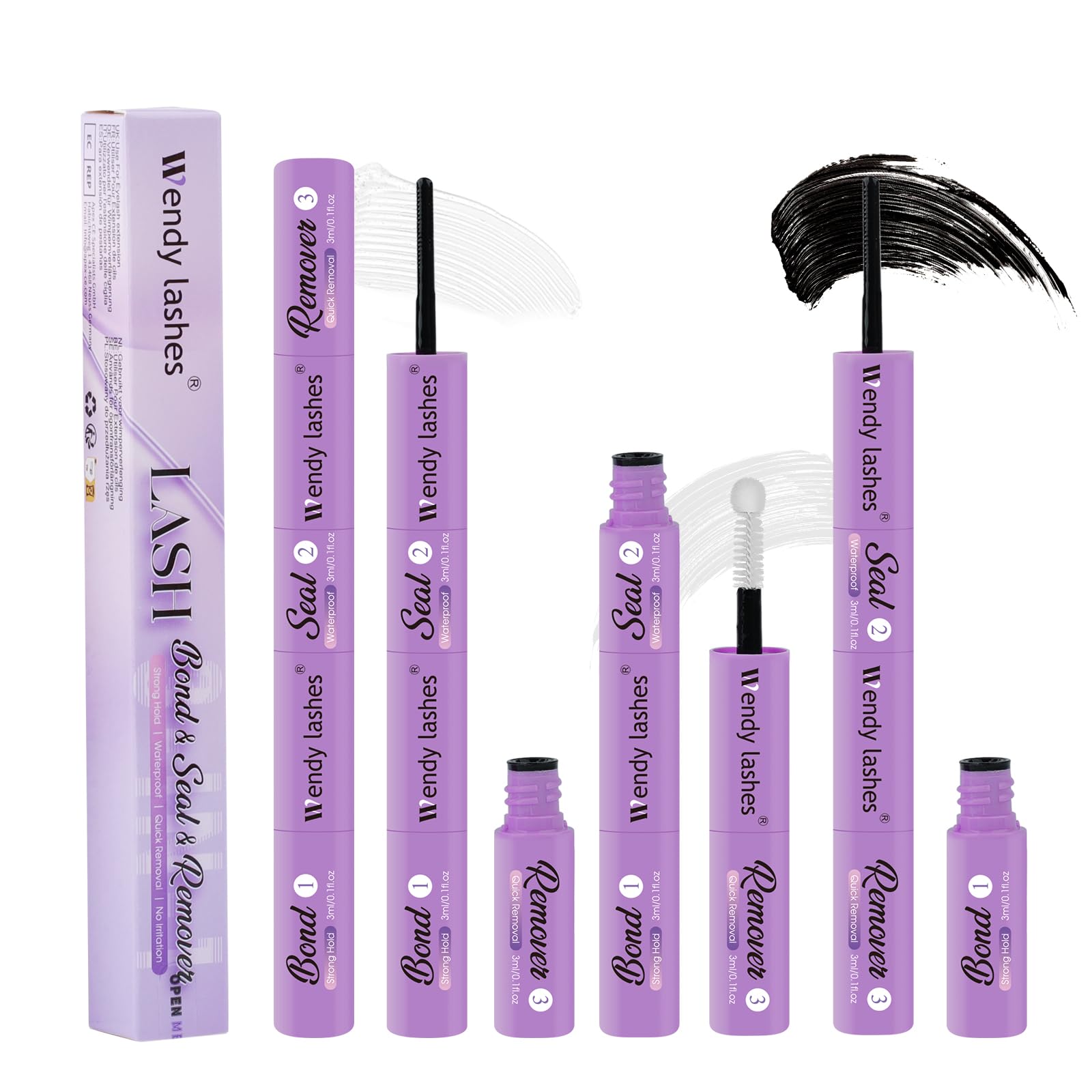 WENDY LASHES Colle Faux Cils 3-en-1 Bond+Sealant+Remover | Colle Extension Cils Waterproof,Longue Tenue Lash Glue Pour Extensions De Cils