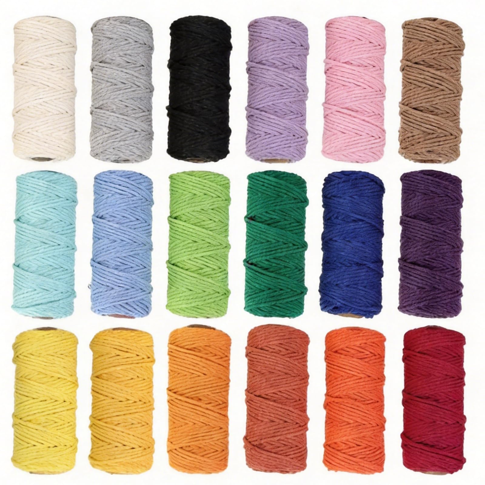 DXRPO Lot de 18 fils de macramé mélangés - 2 mm x 18 pièces - Fil de coton naturel pour macramé - Pour suspension de fleurs suspendue - DIY - Décoration bohème