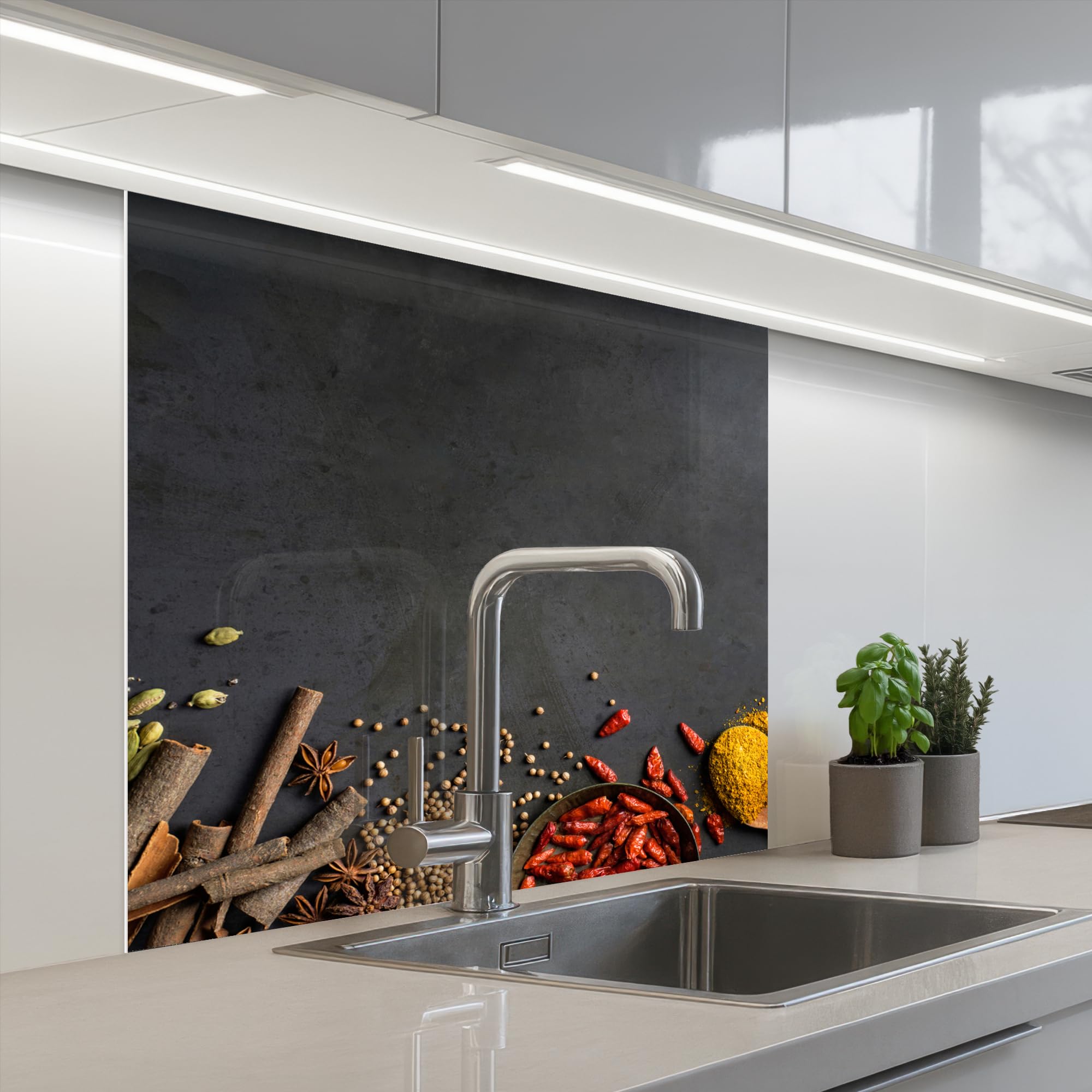 KitchenYeah© Credence Cuisine Adhesif Protection Mur Plaque De Cuisson | 80x80 cm - Plastique Rigide Revetement Murale À Coller Herbes - Aliments - Épices - Noir - Paprika - Cannelle