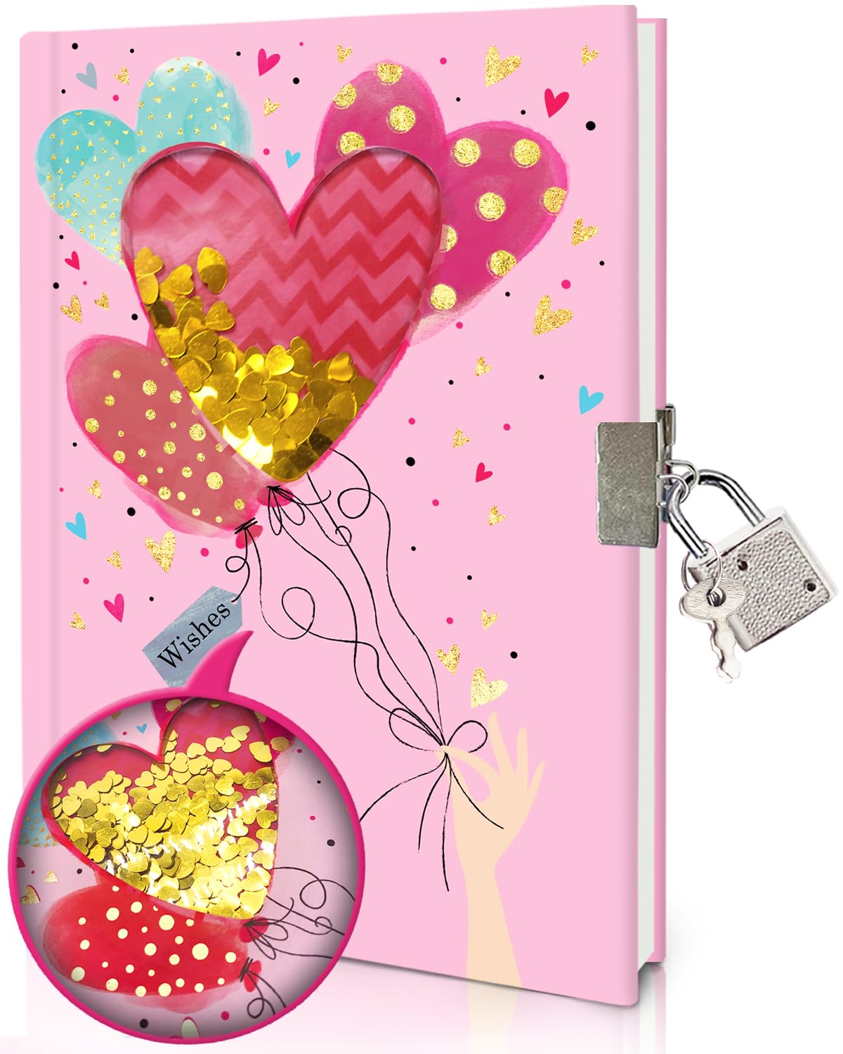 Journal Intime Fille avec Cadenas, Paillettes Secouables Carnet Secret | Coeur Carnet Intime 17,8x13,5cm 80 Feuilles Ligné Cahier de Notes Enfants Cadeau Fille 6 7 8 9 10 Ans