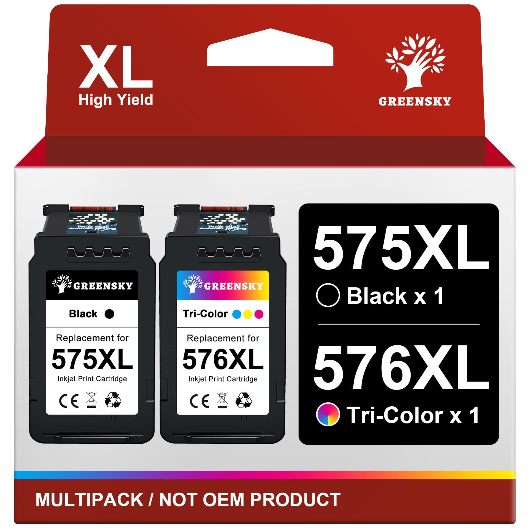 GREENSKY PG-575XL CL-576XL Cartouches compatibles pour Canon 575 576 | remplacement Noir et Couleur pour Canon PIXMA TS3750i TR4755i TS3751i TR4756i TS3752i TS3550i TS3551i TR4750i TR4751i