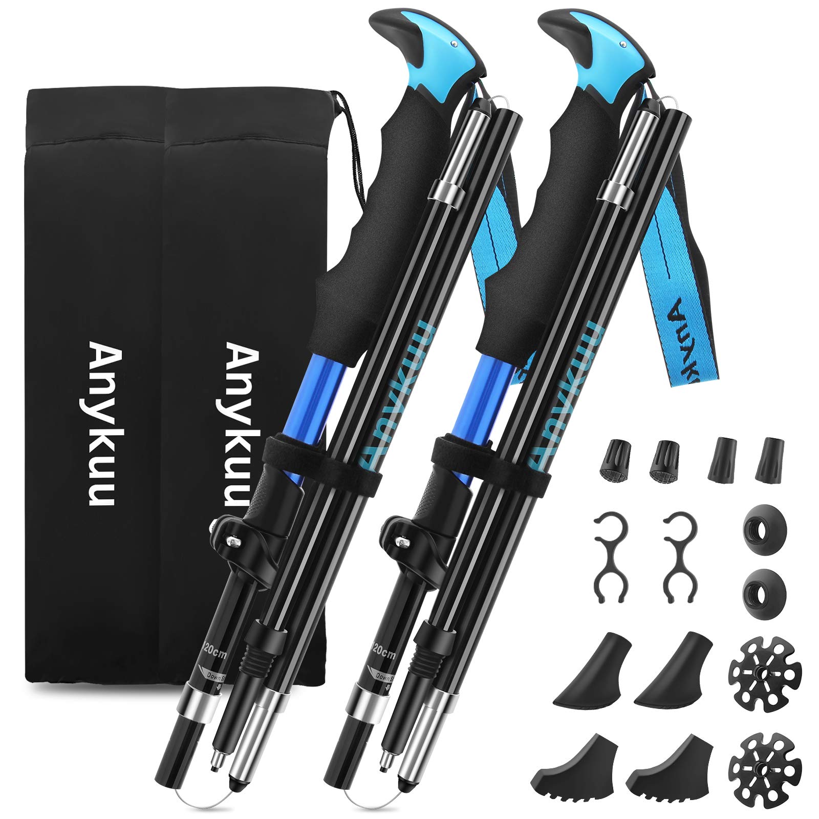 Bâtons Marche Nordique 2PCS Réglables 110-130cm Antidérapants | Antichoc, télescopiques, prise confortable, légers et robustes, 14 accessoires inclus, trekking et randonnée