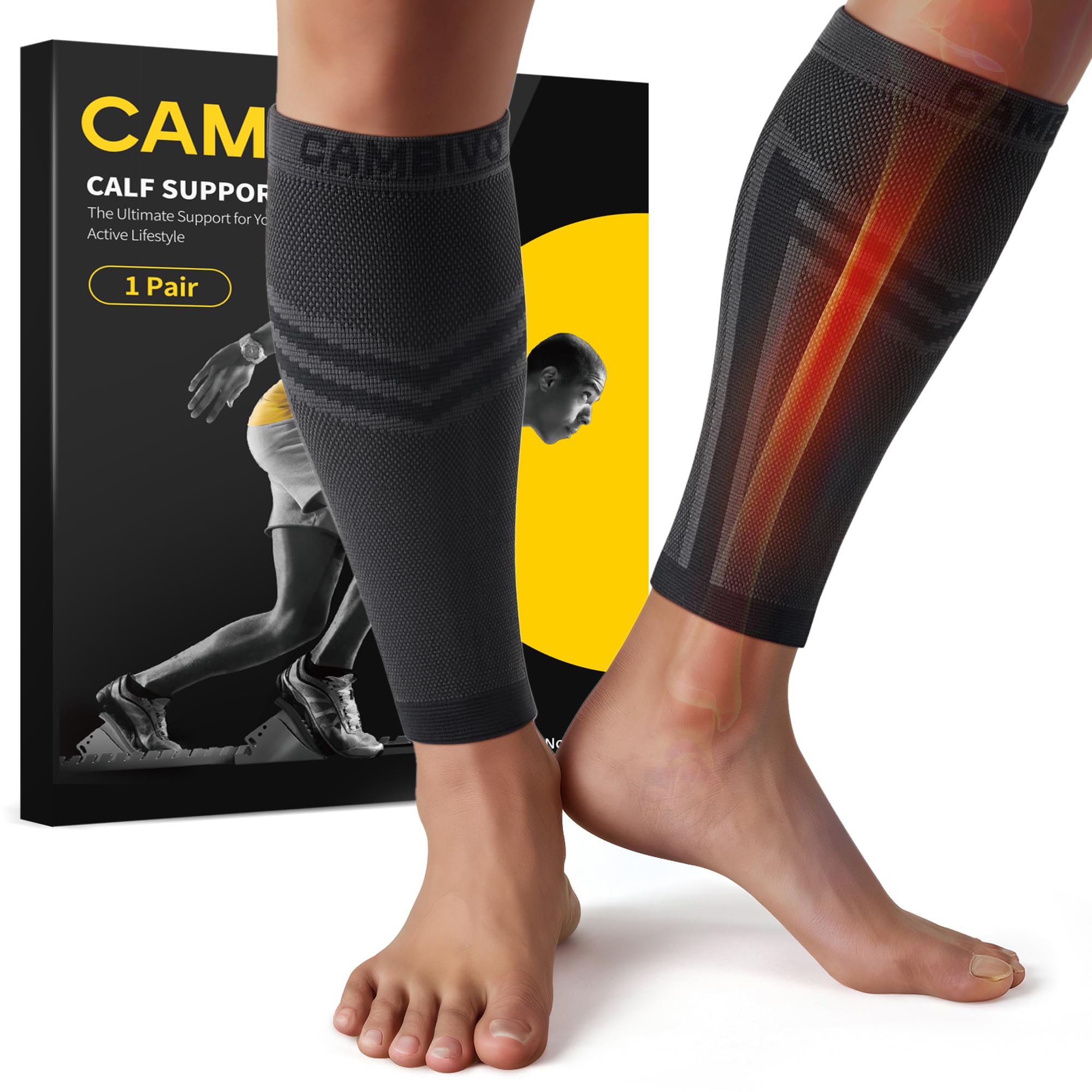 CAMBIVO Manchon Compression Mollet x2, Bas de Contention Femme Homme, Chaussettes de Contention sans Pied, Chaussettes Compression pour Circulation Sanguine Jambes, Varices, Running, Voyage Avion