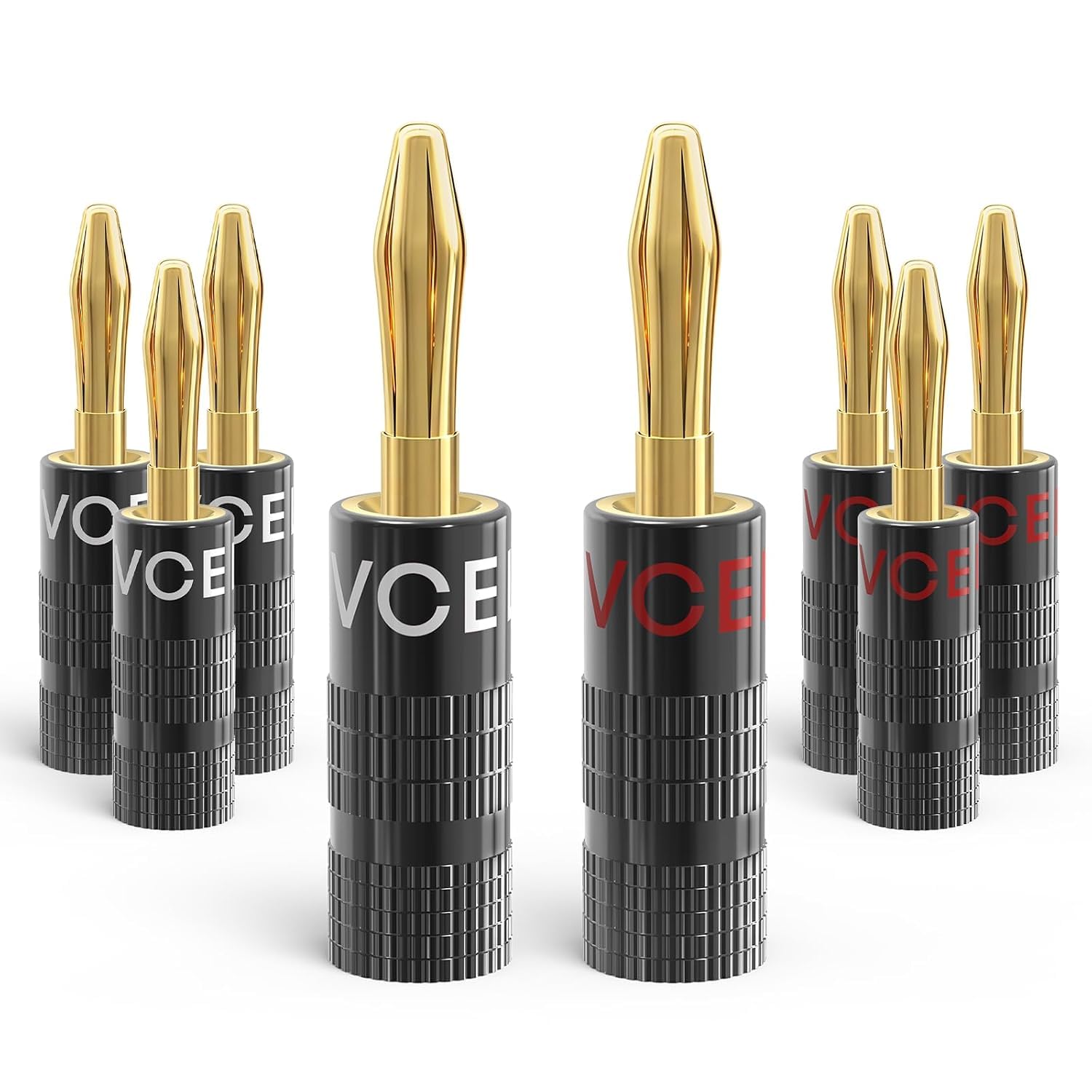 VCELINK Fiche Banane Plaqué Or pour Câble Enceinte avec Diamètre, 8 Pièces | Fiche Banane Enceinte pour HiFi, Haut-Parleur, Amplificateur, Home Cinéma, Chaînes Stéréo, 4 Paires (8 Pièces)