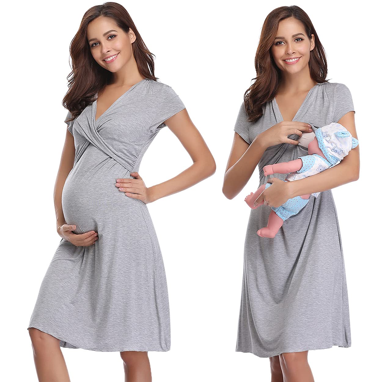 Irdcoms Chemise de Nuit Maternité Femme Allaitement Coton Col V | Coupe Ample et Douce avec Ouverture Pratique pour Allaiter Idéale Pendant Grossesse Après Naissance et Moments à la Maison