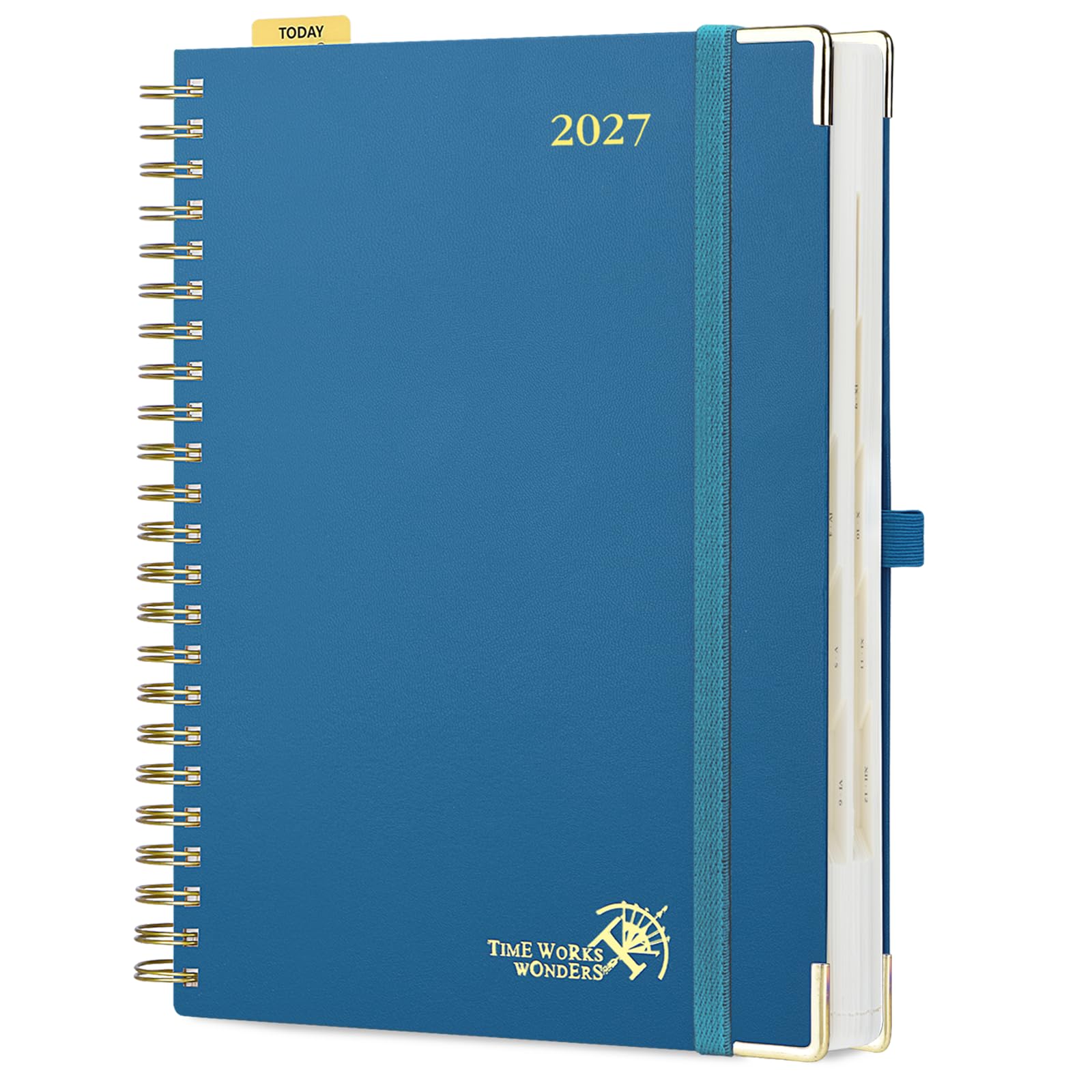 POPRUN Agenda 2027 Journalier 1 Page par Jour A4 Format Grand(29,7 x 21 cm) | Couverture Rigide Spirale,Planner De Jan 2027 à Déc 2027-12 Mois,Avec Règle Signet,Papier 80 g/m²,Bleu Nuit