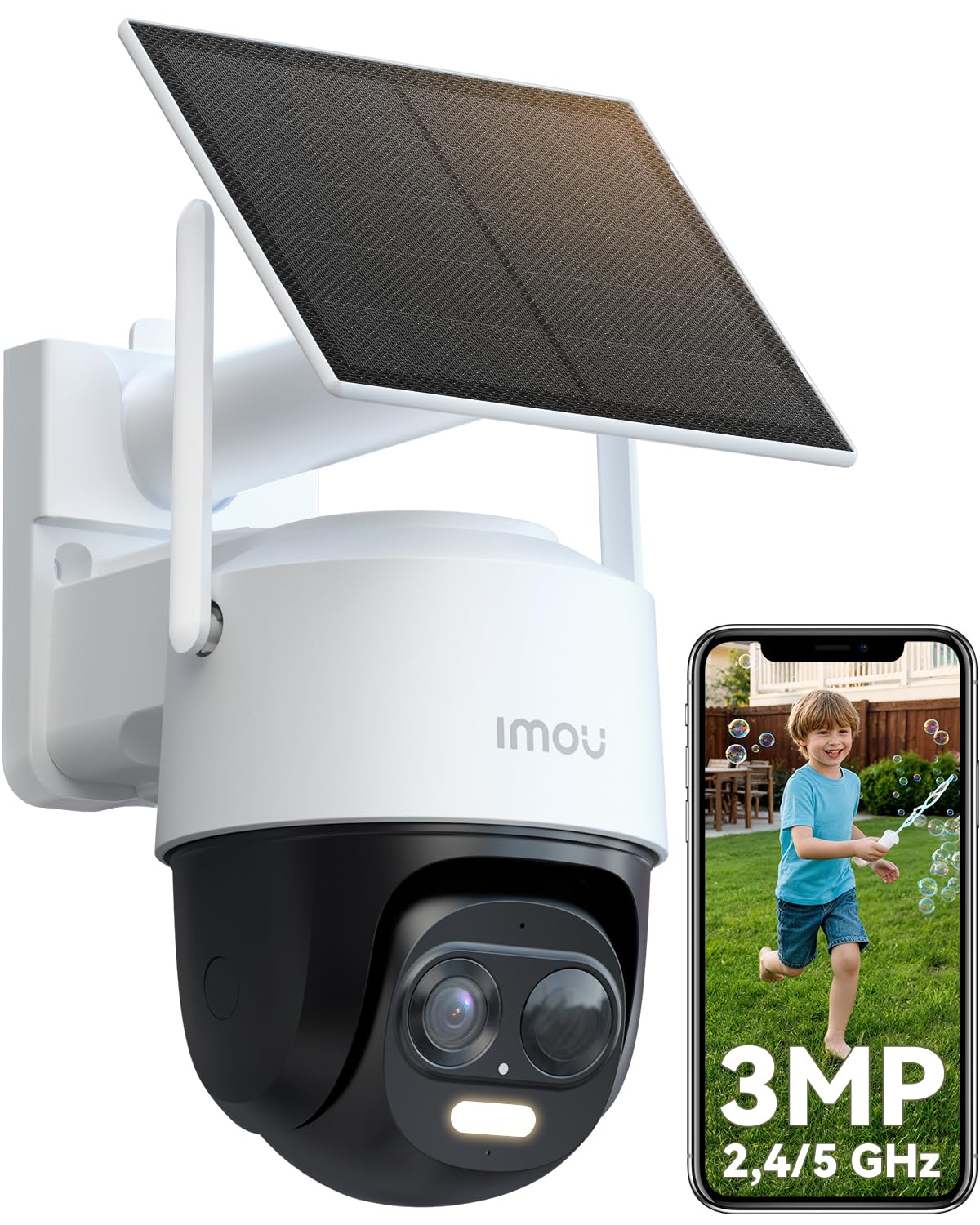 Imou 2K Caméra Surveillance WiFi Exterieure sans Fil Solaire, 2.4/5GHz WiFi | AOV Enregistrement 24/7, Suivi Auto, Batterie 5000mAh, Détection de Personnes/Véhicules, Vision Nocturne Couluer, IP 65