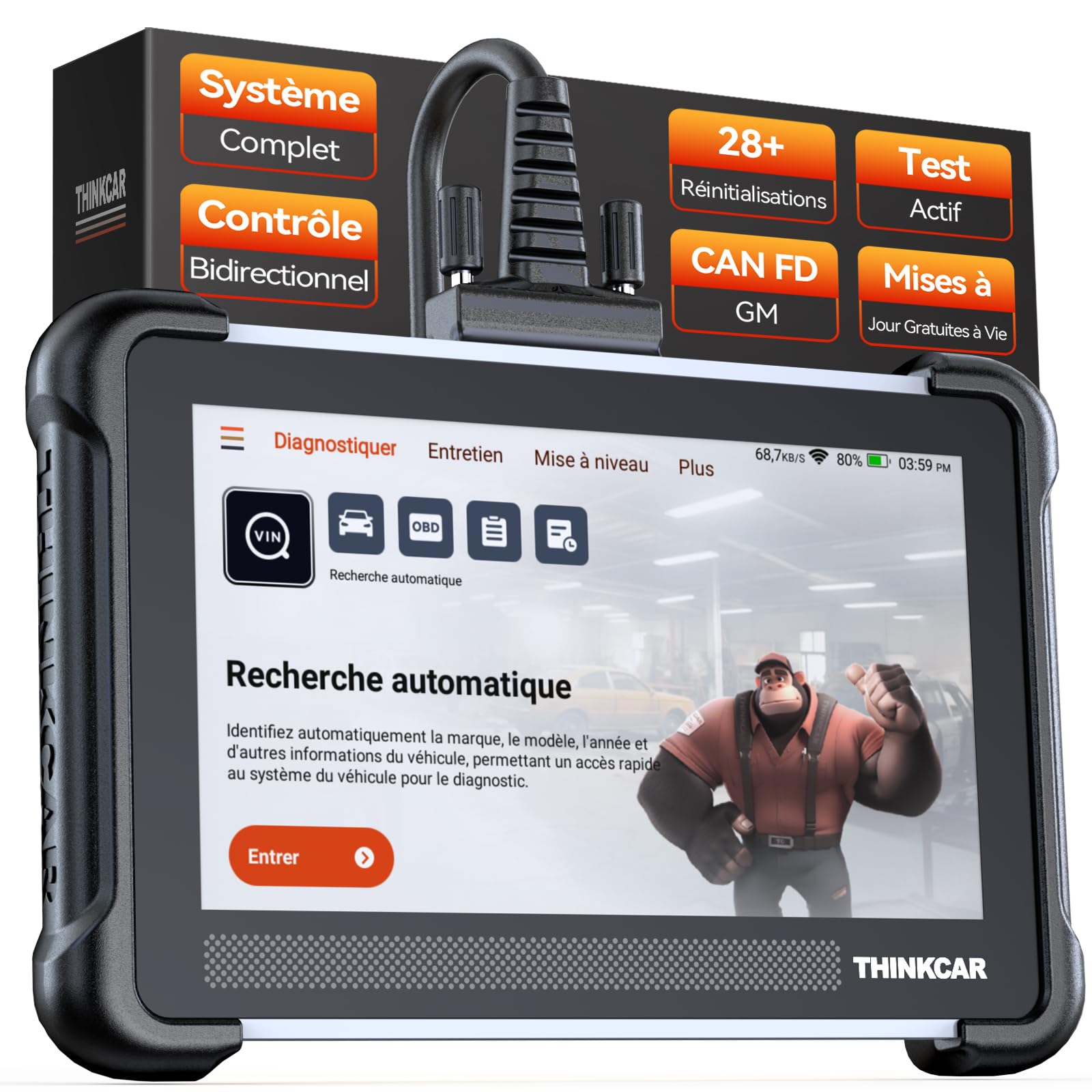 thinkcar 672 Valise Diagnostic Auto,Diagnostic Système Complet,28 Réinit | Diagnostic Avancé Système Complet,Bi-directionnel, Codage ECU,28+ Réinit.,Guide V.A.G,CANFD & DOIP & FCA,Gratuit à Vie