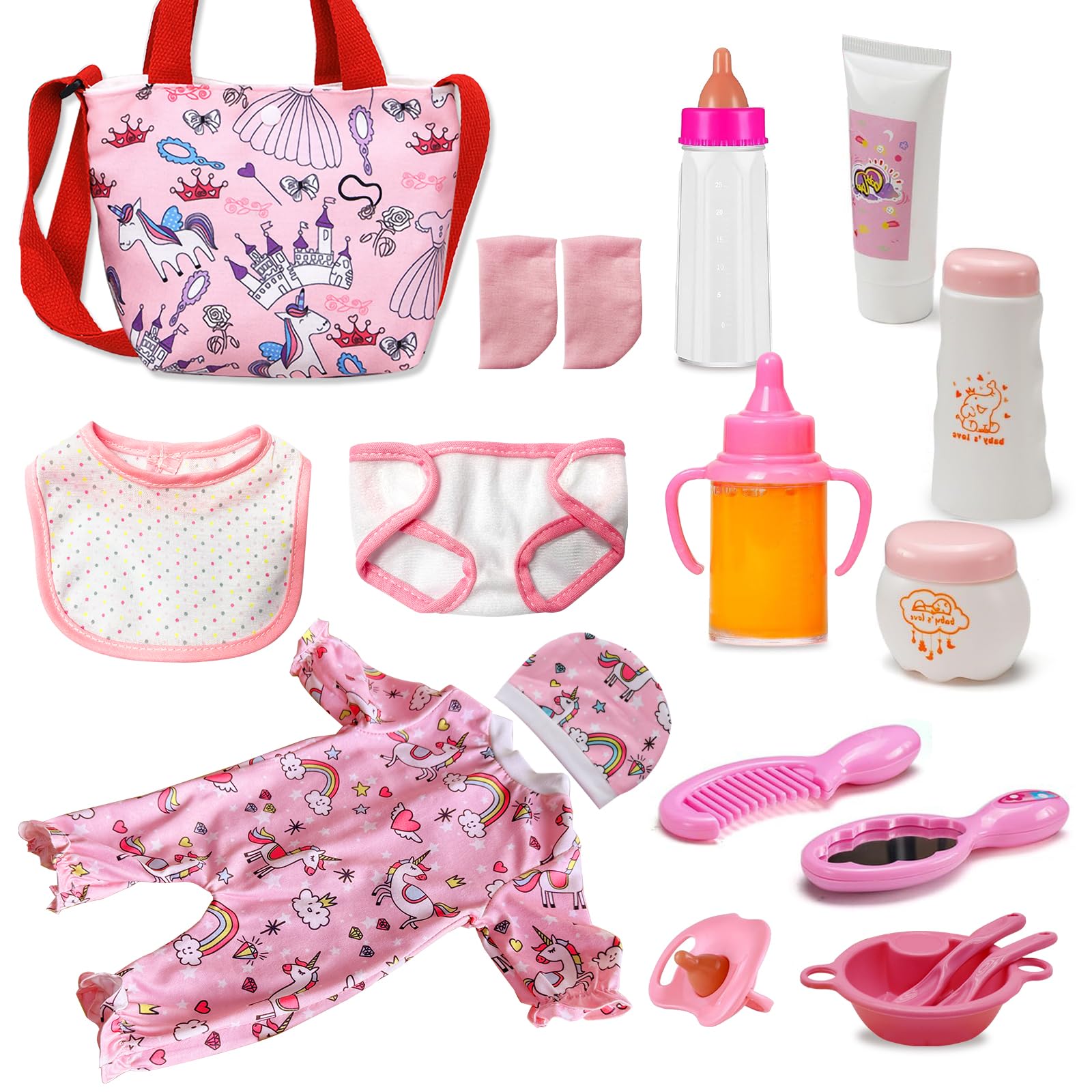 Toclsixz Accessoires de poupée pour poupée de bébé, accessoires de poupée avec vêtements de poupée, tétine de poupée, sac à langer pour poupée, cadeau pour fille