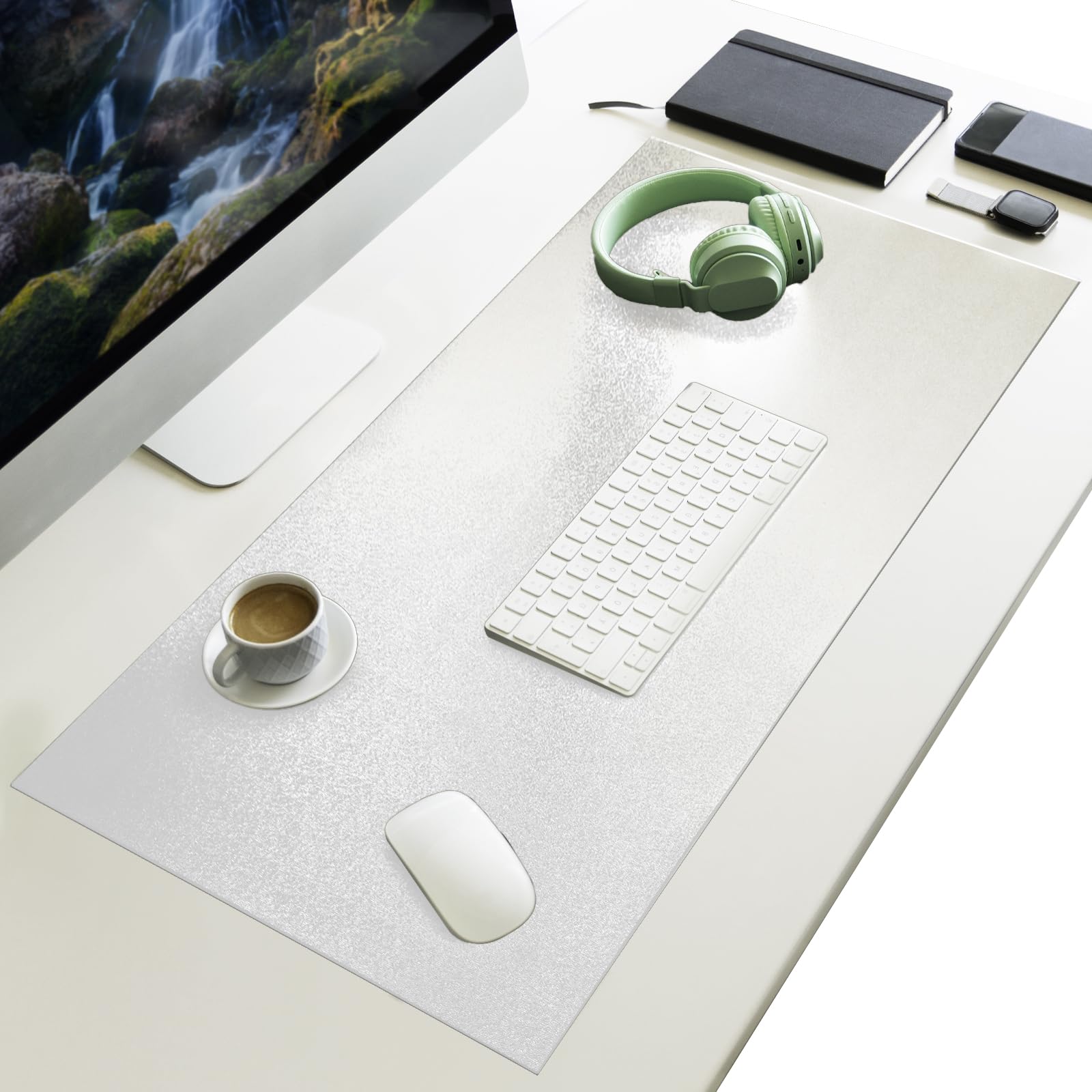 Floordirekt Sous-main de bureau pour enfants et adultes, sous-main en cuir synthétique et support antidérapant pour le bureau et l'école (transparent, 35 x 100 cm)