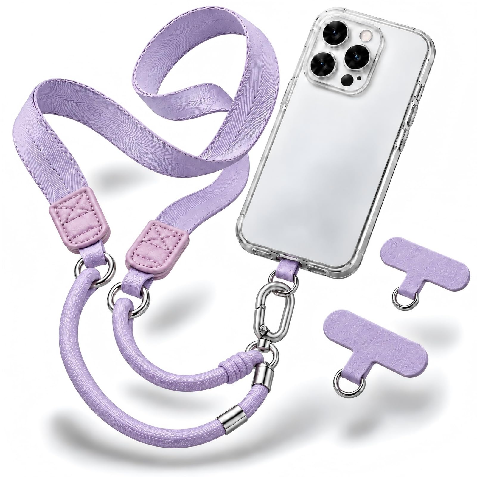 SINAYREK Cordon téléphone 3-en-1, tour de cou 80–150 cm | 3 modules détachables avec 2 patchs, utilisables en 2 dragonnes ou tour de cou, pour voyage, plein air et quotidien