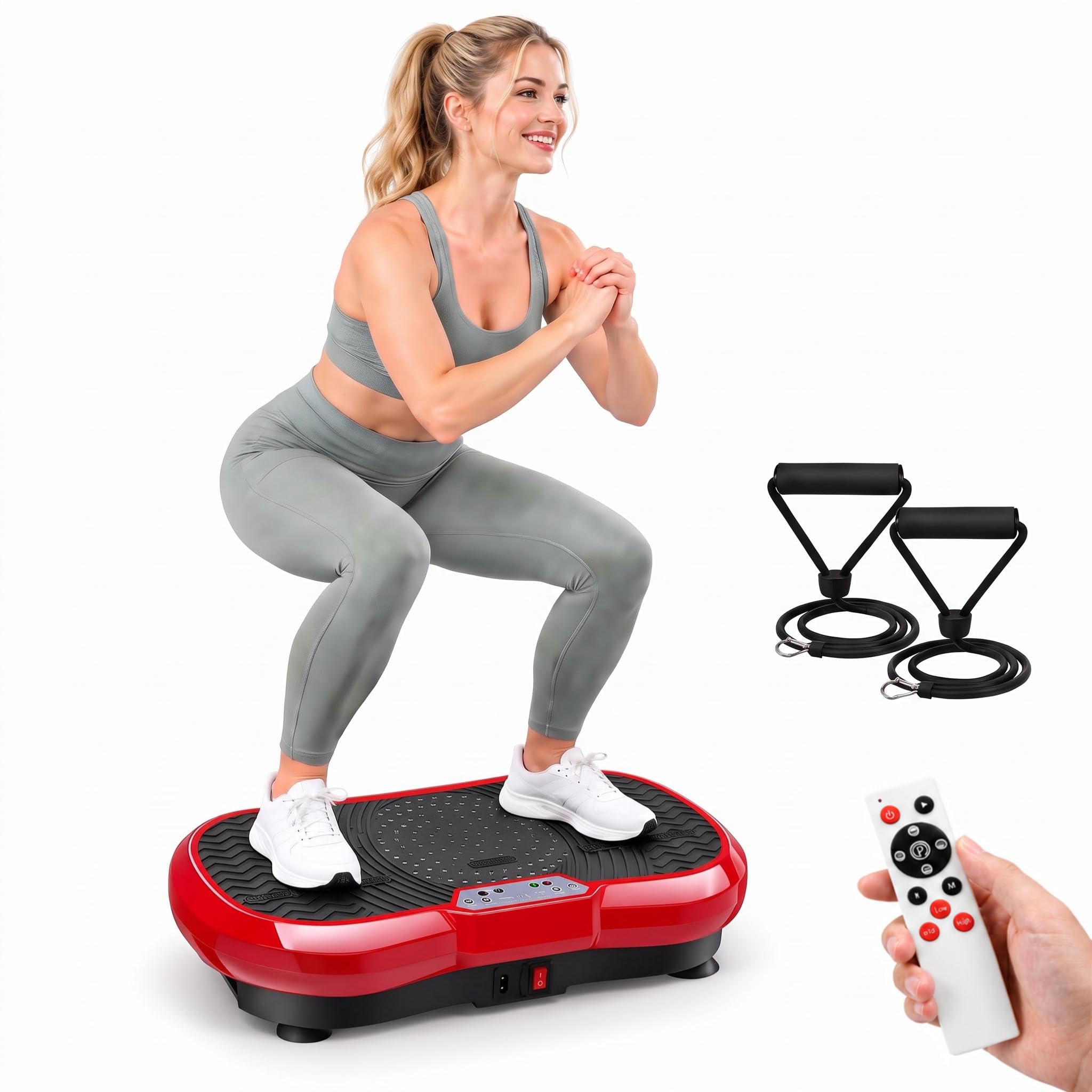 TLGREEN Plateforme Vibrante Perte de Poids,120 Niveaux,Appartement,Rouge | 200W,10 programmes,Avec Télécommande,Bandes D'entraînement,ABS,,Moteur Ultra Silencieux <55 dB(A),Appartement,Bureau,Salon