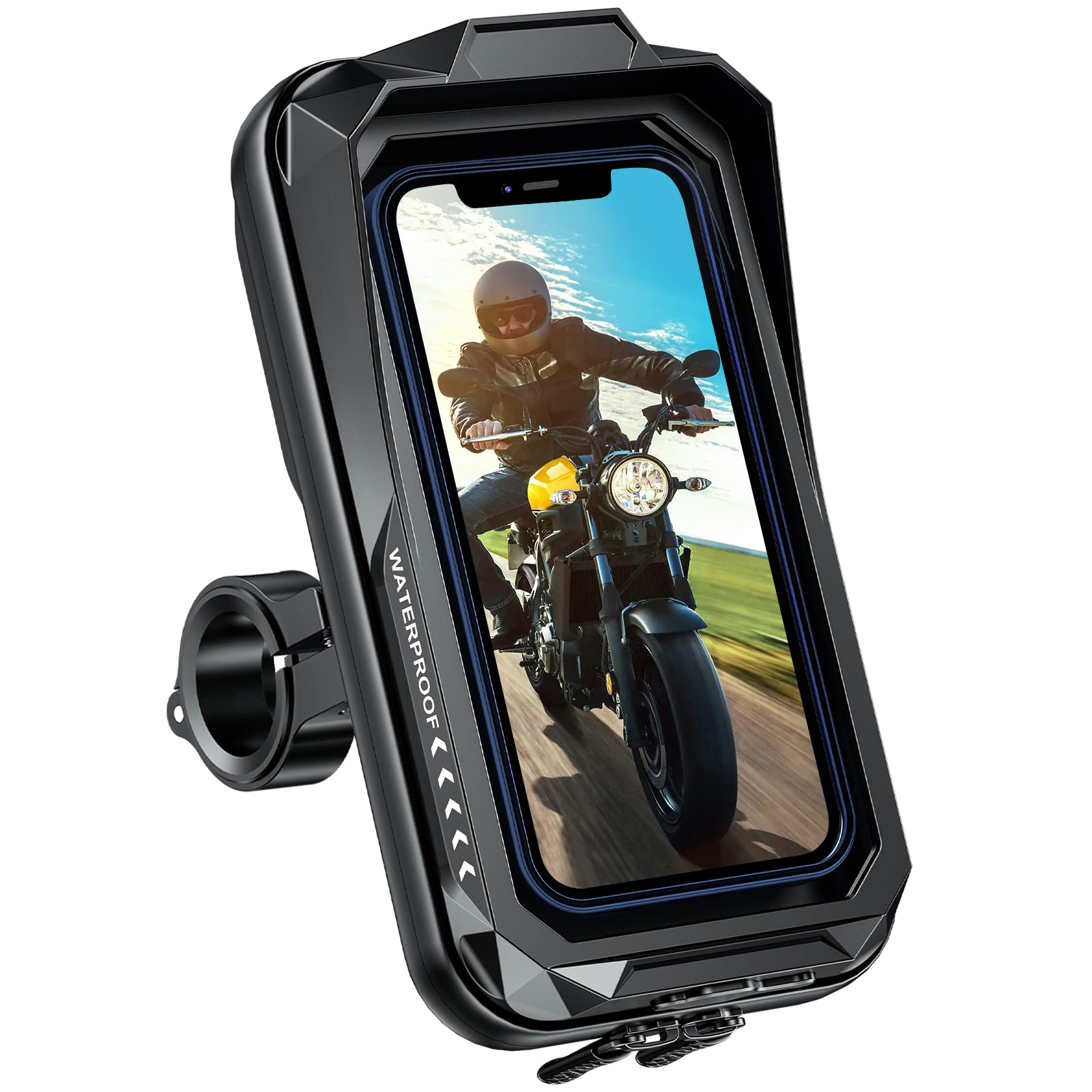 BTNEEU Support Telephone Moto Etanche 360° Rotation Support Smartphone Moto Anti Vibration Support Téléphone Scooter avec Ecran Tactile Porte Moto Retroviseur pour Téléphone Jusqu'à 7,0" (Noir A)