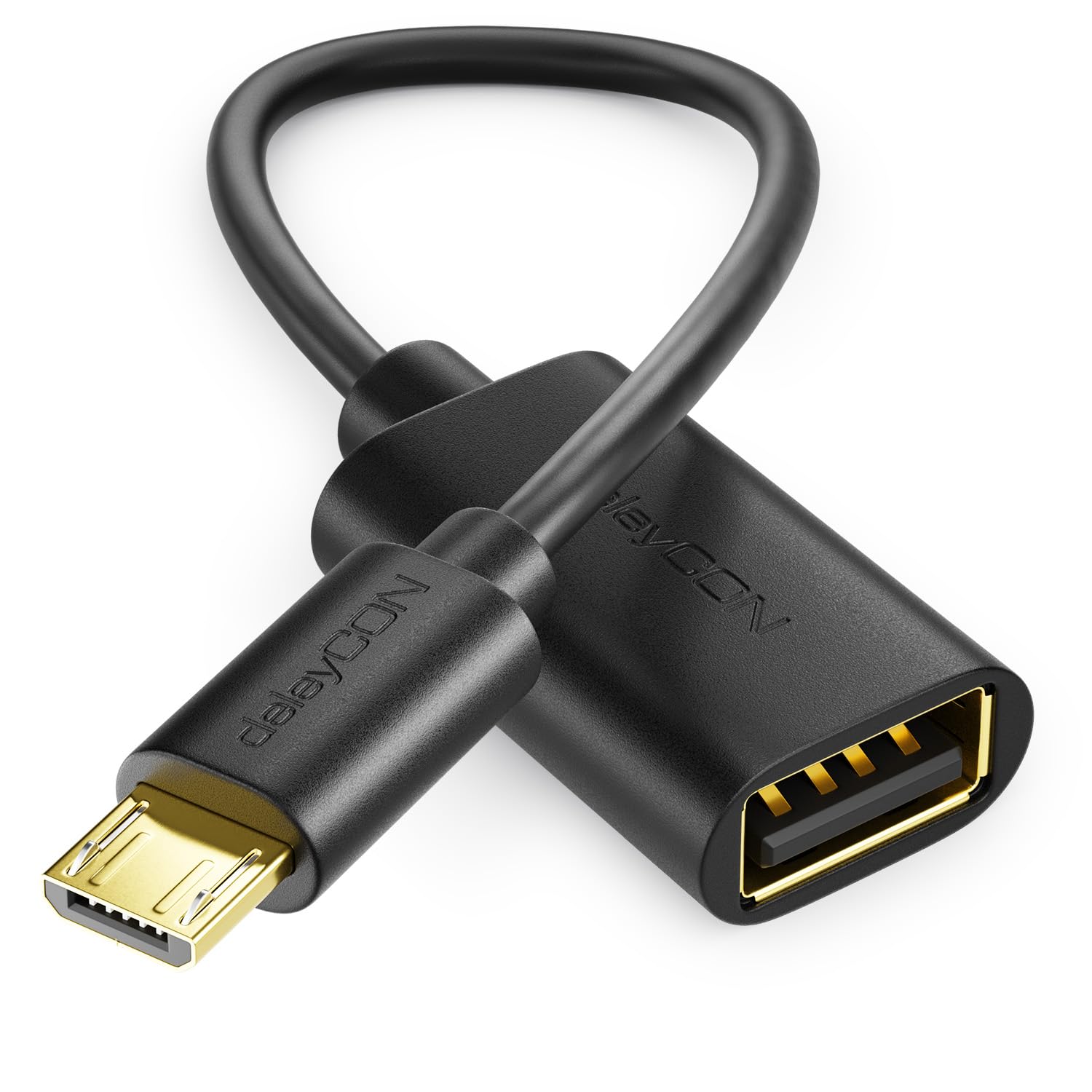 deleyCON 20cm USB 2.0 High Speed OTG Adaptateur Câble (1 Pièce) - USB-A vers Micro-USB B - S7 S7 Edge S6 S6 Edge S5 S4 Note 5 4 3 - Noir