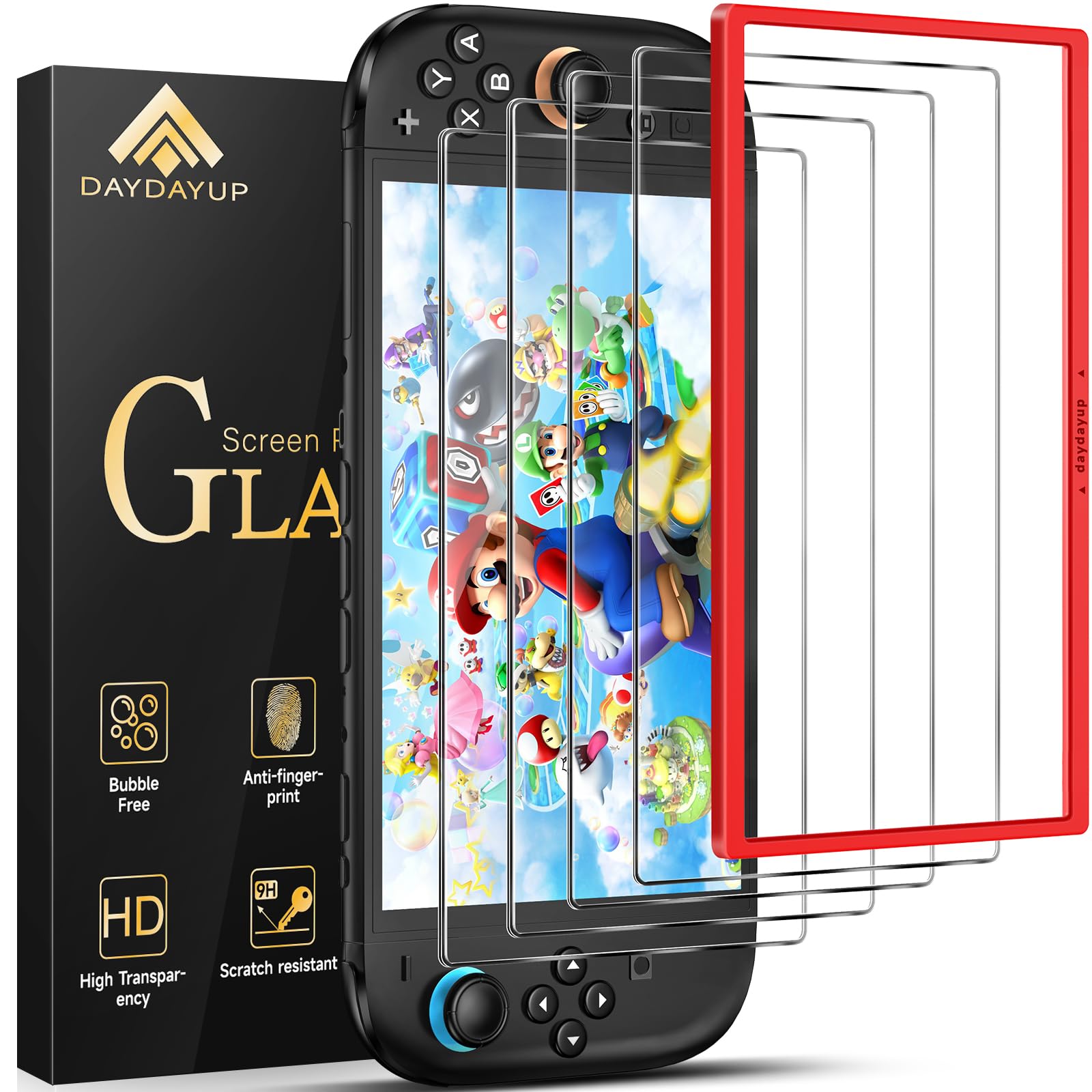 daydayup Lot de 4 Films de Protection D'écran Compatibles avec Switch 2, Verre Trempé Switch 2 [Anti-rayures] [Sans bulles] [Transparent HD] [Dureté 9H] (7.9")