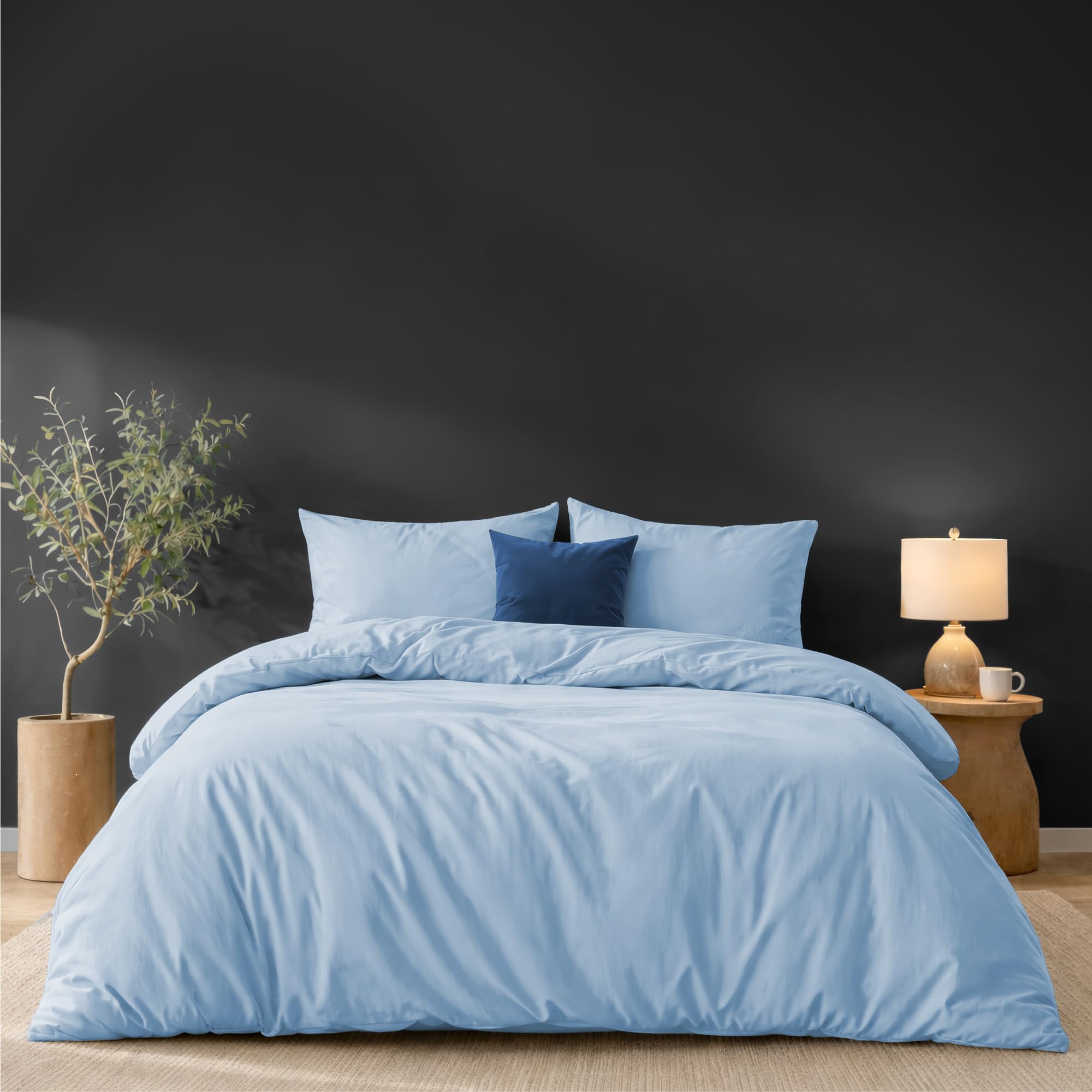 Twinzen - Housse de Couette 220x240 + 2 Taies Oreiller 50x70cm | Bleu · Microfibre Ultra Douce · Parure de Lit 160x200 · 3 Pièces · OEKO-TEX · Fermeture Éclair · Linge de Lit Adulte