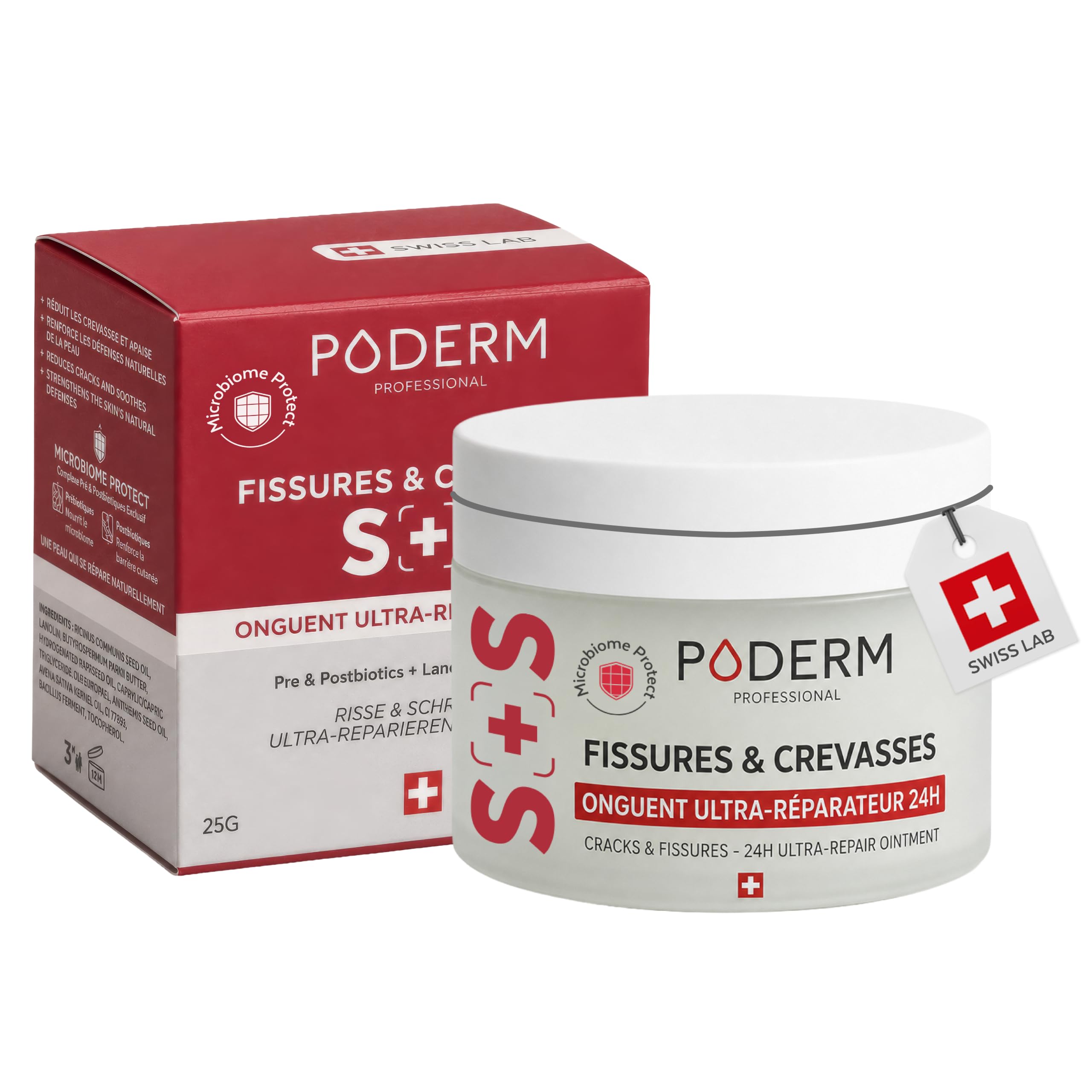 PODERM SOS Onguent Ultra-Réparateur Fissures & Crevasses - 25 g | Swiss Lab | Comble, Isole & Répare les Pieds Secs & Abîmés | Action Ultra-Réparatrice 24H & Concentrée - Sans Eau | Créé par un podologue
