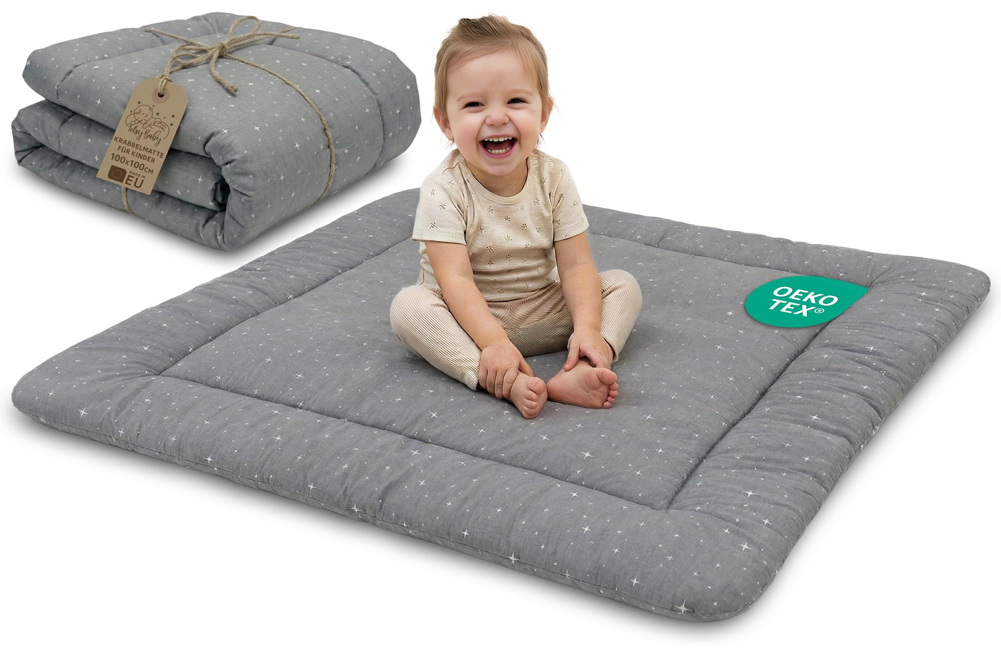 Totsy Baby Tapis de Jeu Bébé 100 x 100 cm matelassé – Couverture d'Éveil Pliable et Lavable à 30 degrés pour Chambre Salon Parc & déplacements – Tapis Enfant certifié Oeko-Tex Galaxie