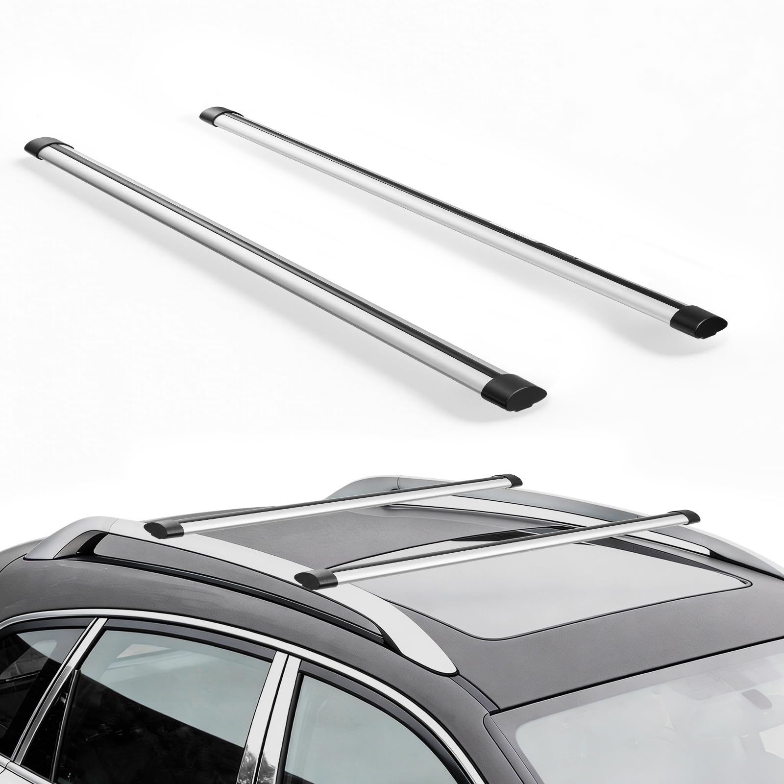 VEVOR Barres Transversales de Toit Charge 100 kg, Barre Porte Bagages 120 cm, pour Panier Porte-Bagages Galerie Camping Voyage, en Alliage d'Aluminium, Barres Seulement, Pieds de Fixation Non Inclus