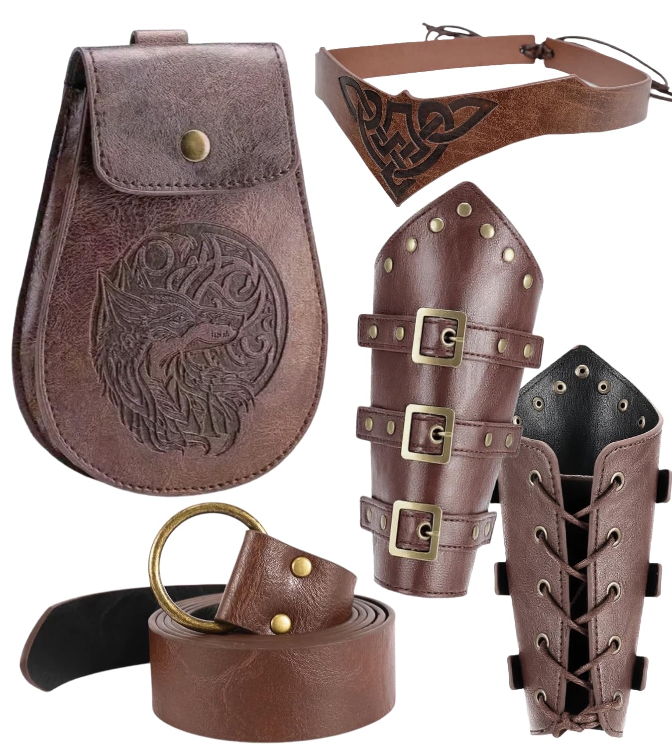 kasahara Ceinture Médiévale Viking avec Pochette et Brassards en Similicuir – Accessoires Rétro pour Déguisement Renaissance, Costume Guerrier ou Festival Médiéval, Halloween, Carnaval